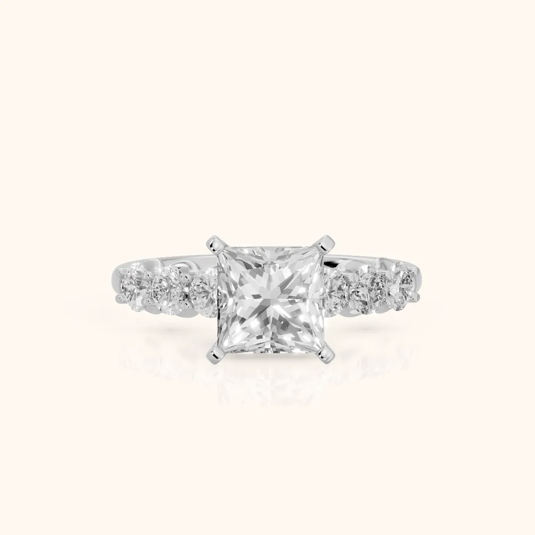 Lenora Scalloped Statement Princess Diamond Engagement Ring in Silver — view 2