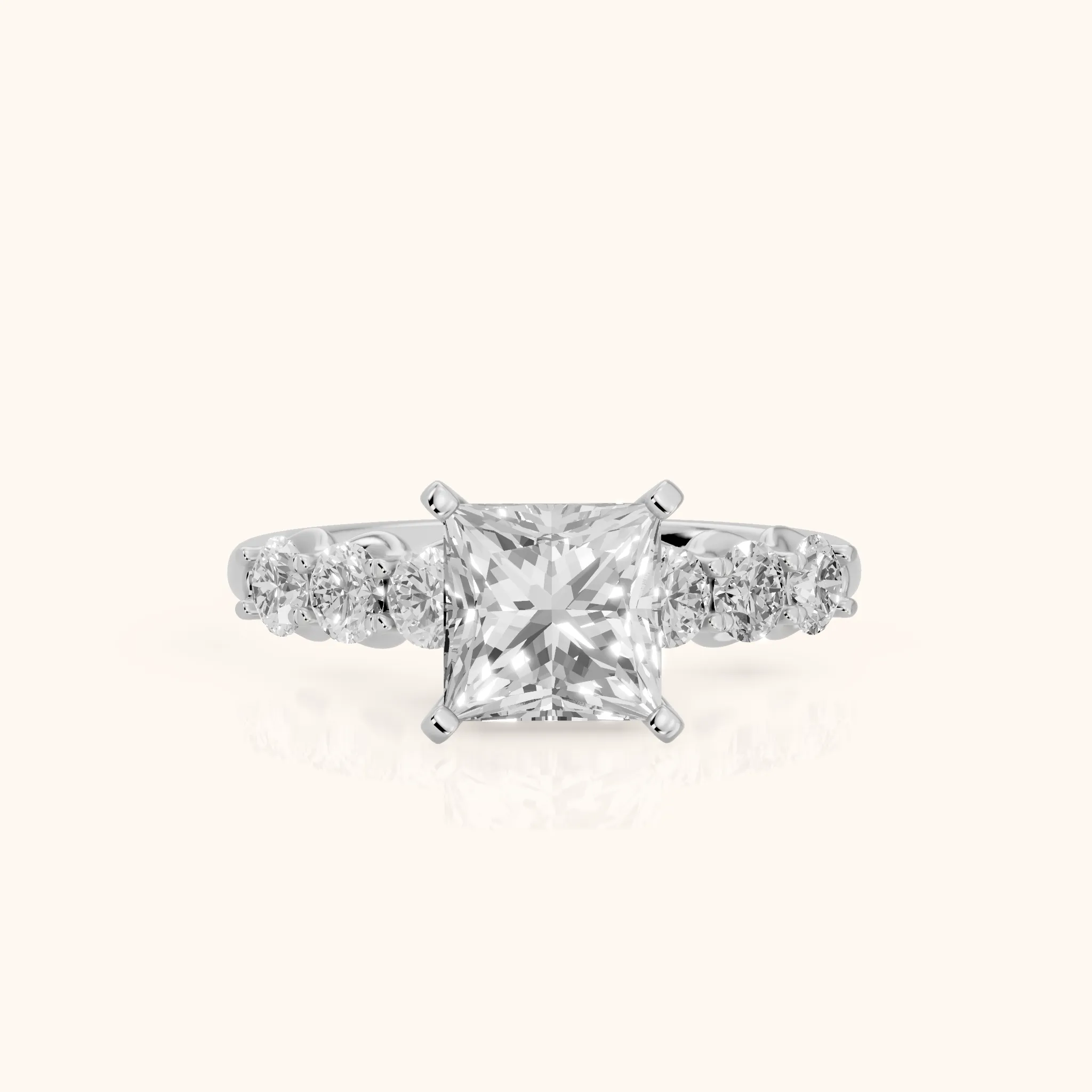 Lenora Scalloped Statement Princess Diamond Engagement Ring in Silver — view 1