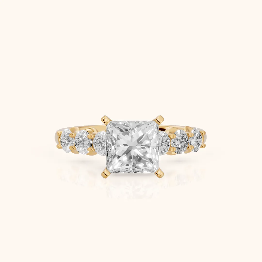 Lenora Scalloped Statement Princess Diamond Engagement Ring in Yellow Gold — view 2
