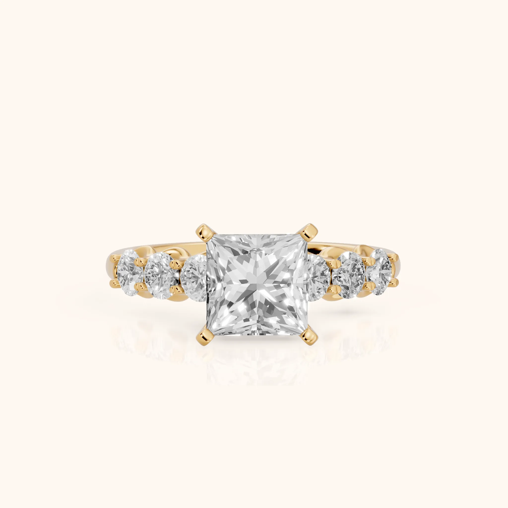 Lenora Scalloped Statement Princess Diamond Engagement Ring in Yellow Gold — view 1