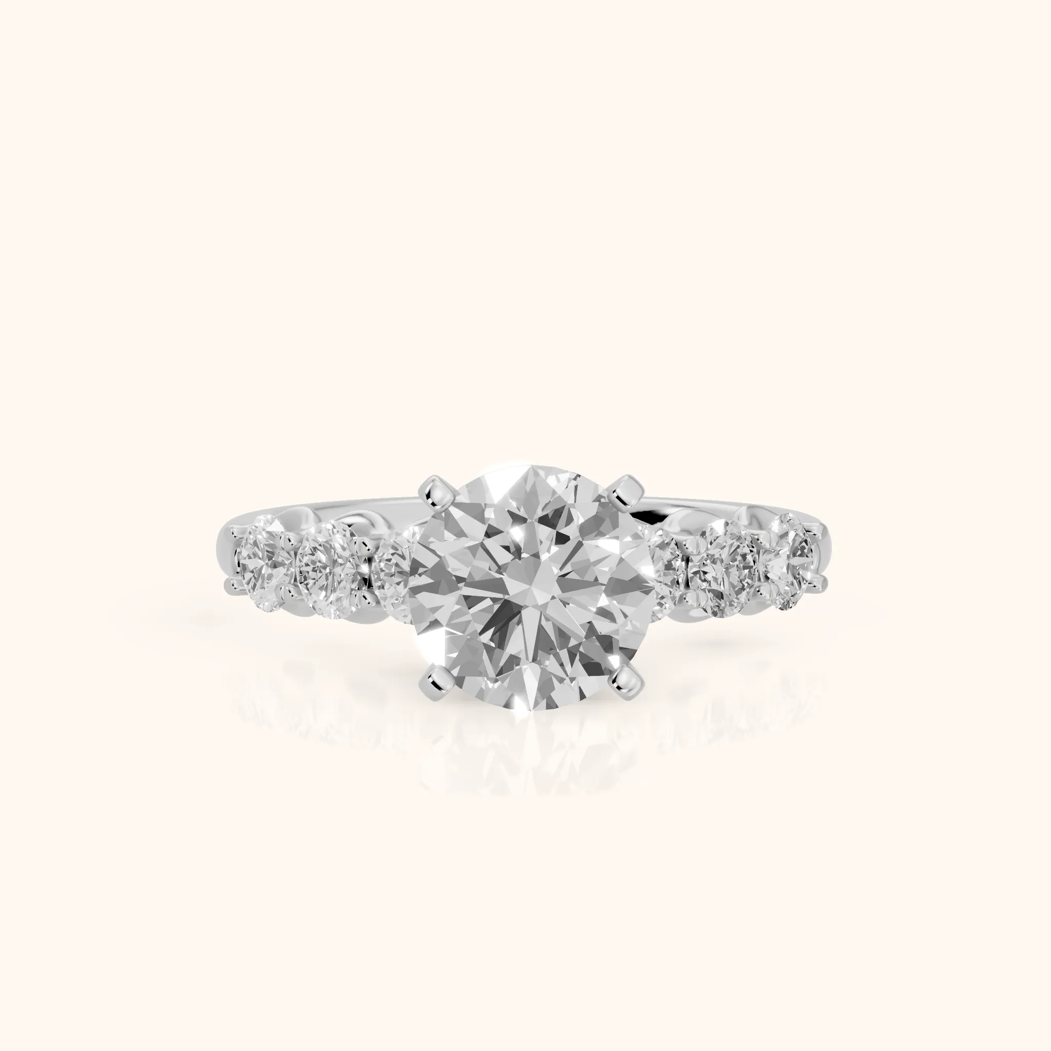 Lenora Scalloped Statement Round Diamond Engagement Ring in Silver — view 1