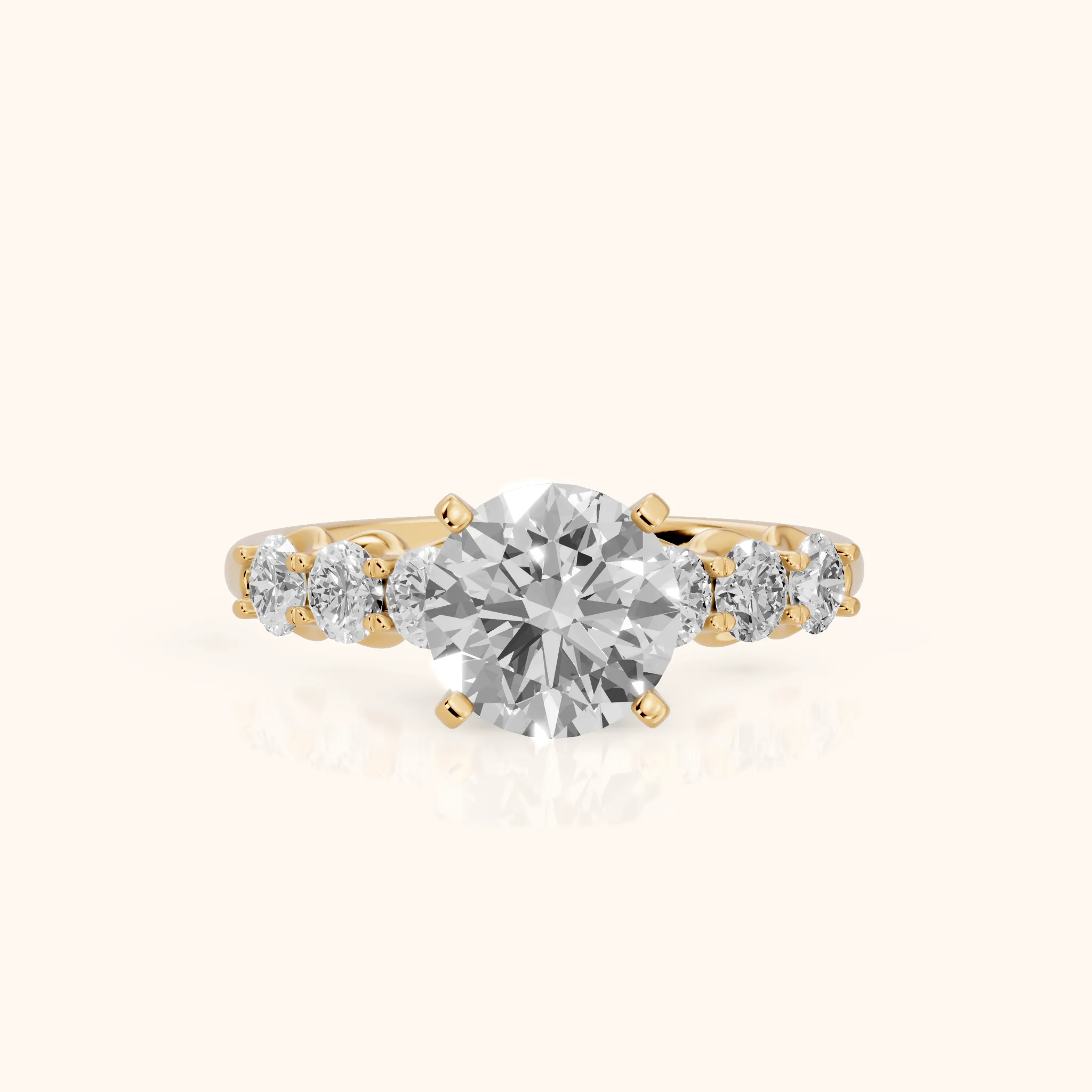 Lenora Scalloped Statement Round Diamond Engagement Ring in Yellow Gold — view 1