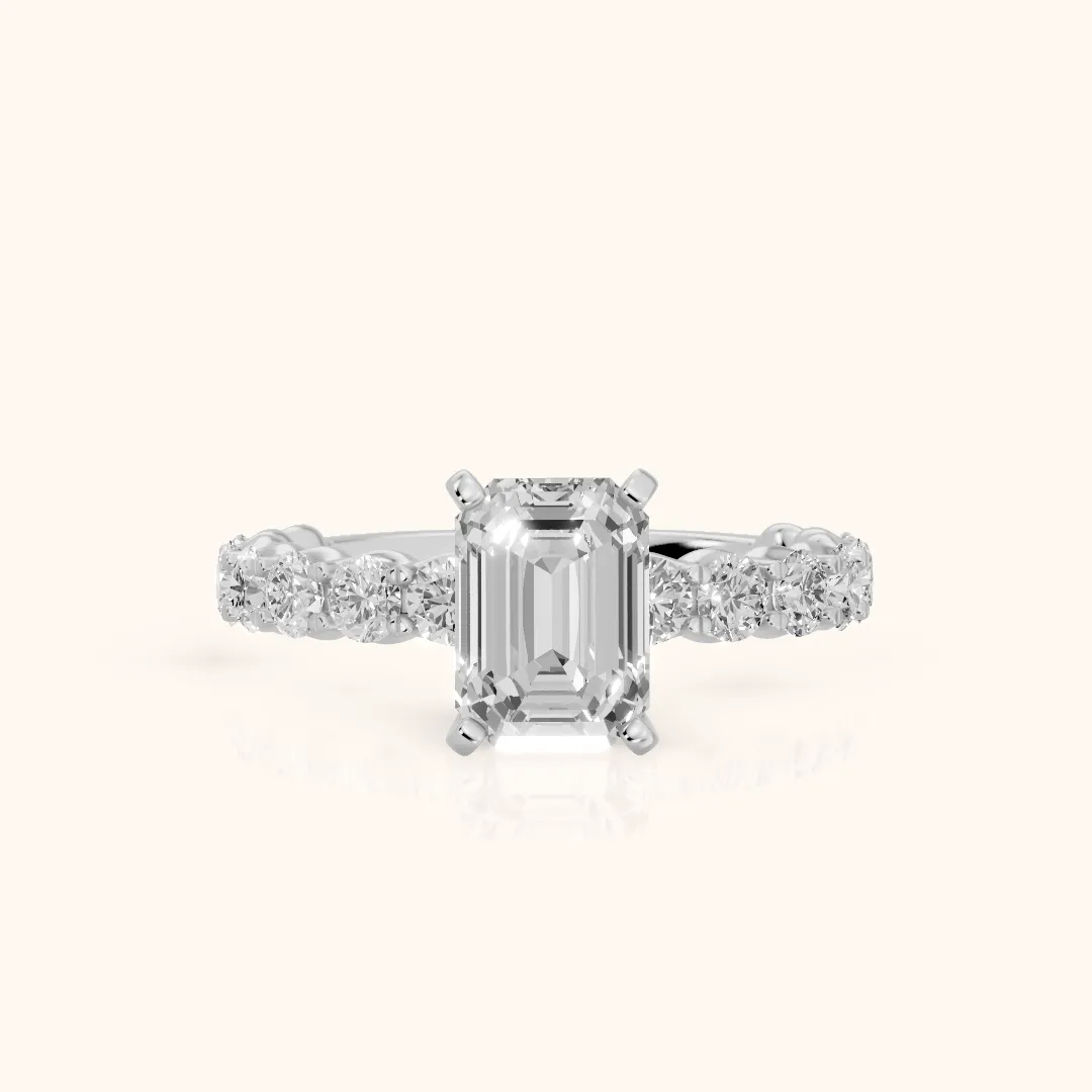 Leta Infinity Pavé Emerald Diamond Engagement Ring in Silver — view 2