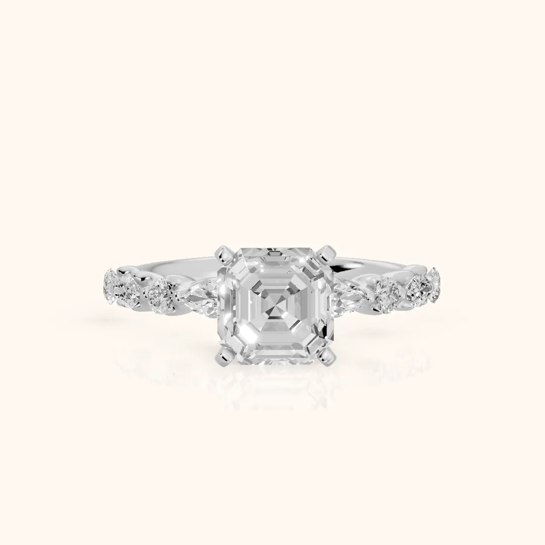 Lidia Leaf Garland Asscher Diamond Engagement Ring in Platinum — view 2