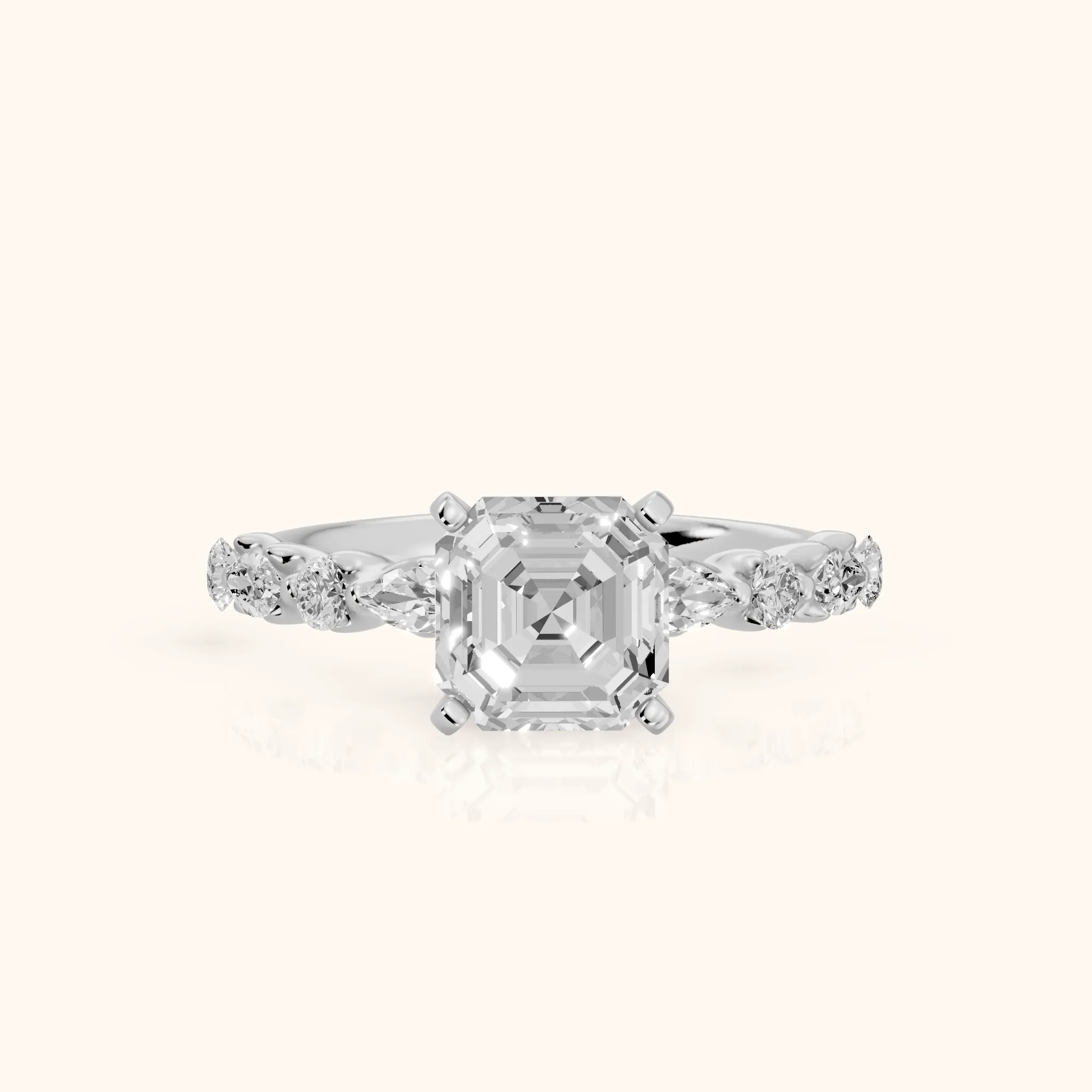 Lidia Leaf Garland Asscher Diamond Engagement Ring in Platinum — view 1