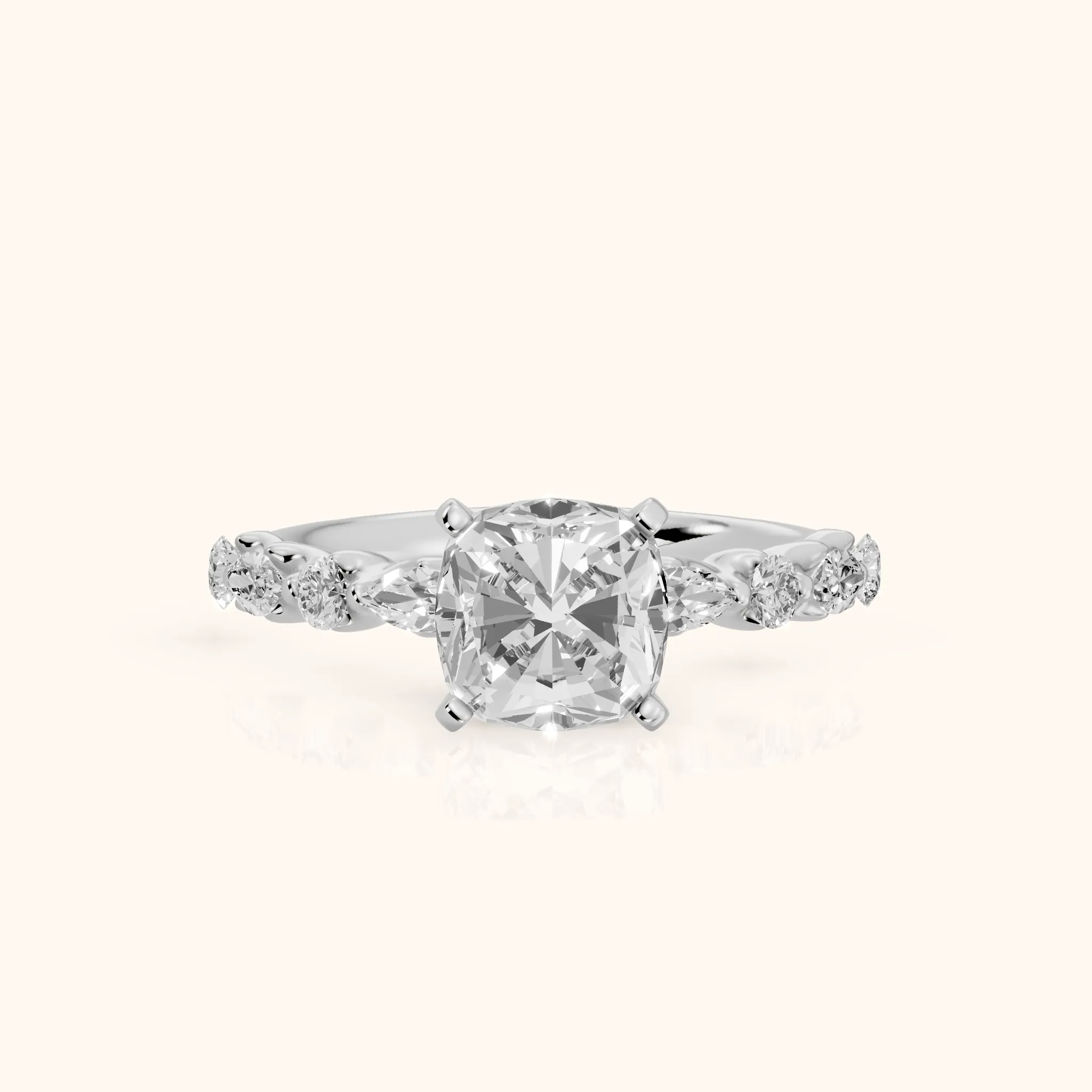 Lidia Leaf Garland Cushion Diamond Engagement Ring in Silver — view 1