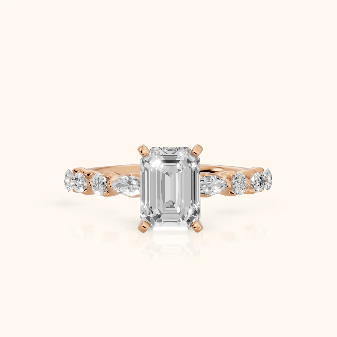 Lidia Leaf Garland Emerald Diamond Engagement Ring in Rose Gold — view 2