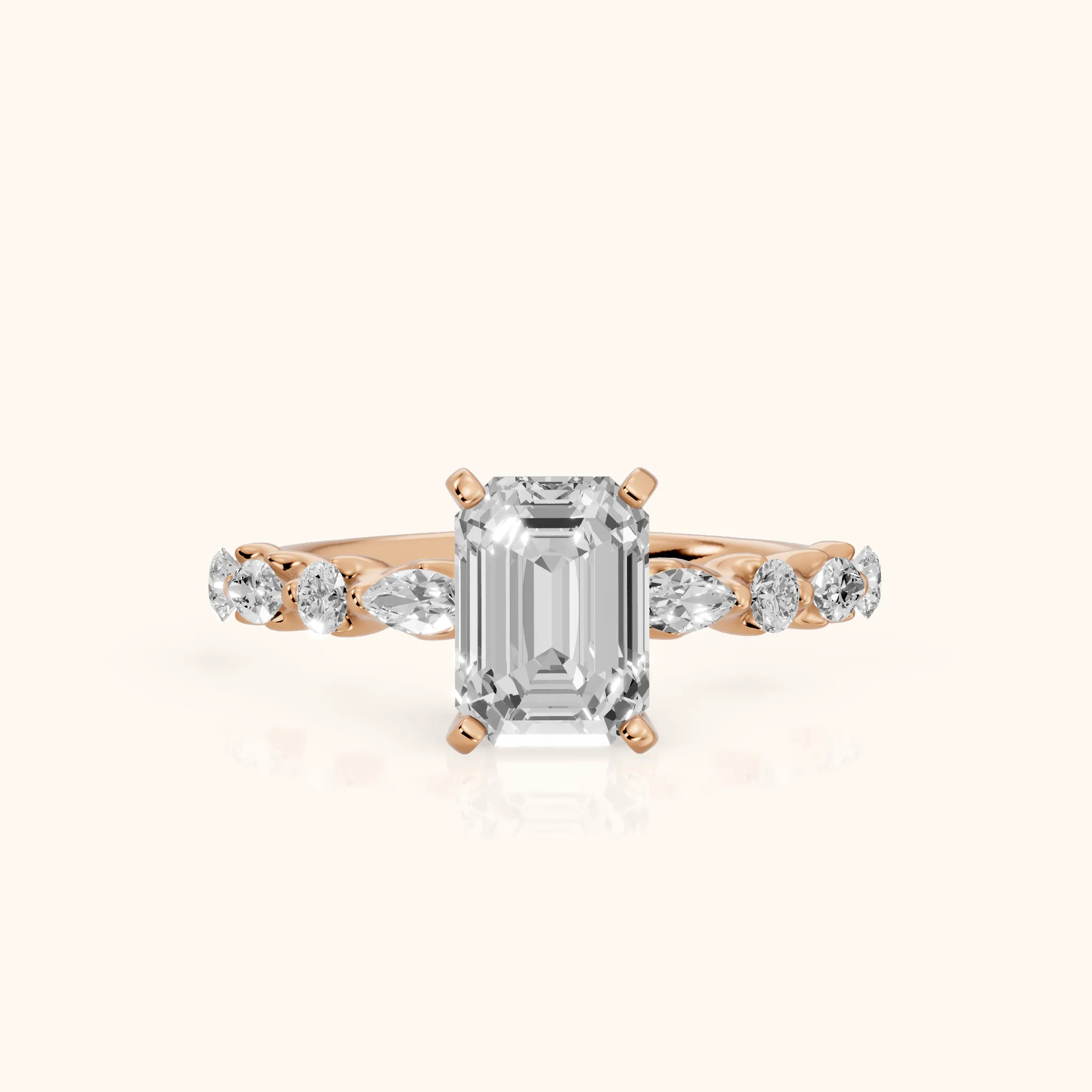 Lidia Leaf Garland Emerald Diamond Engagement Ring in Rose Gold — view 1