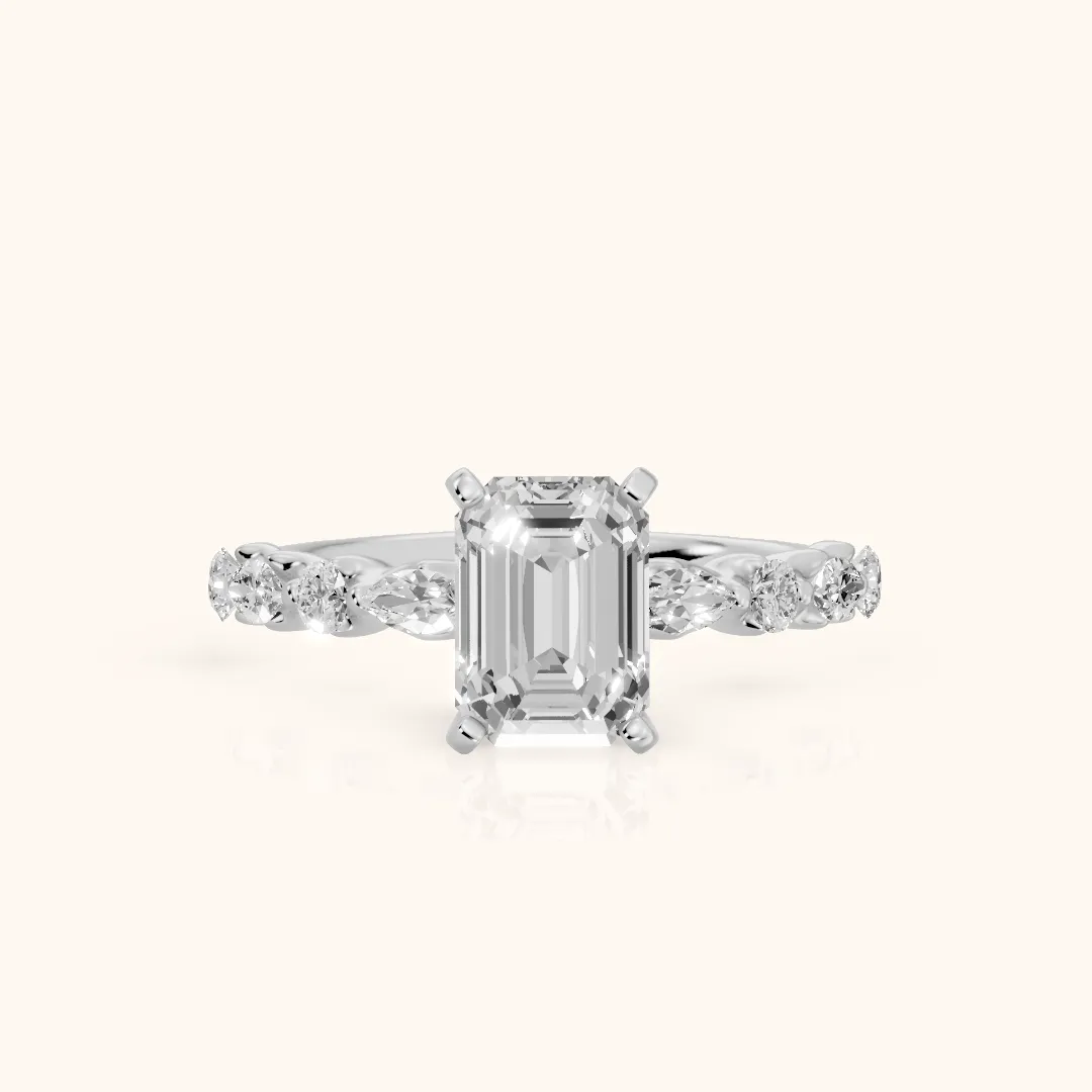 Lidia Leaf Garland Emerald Diamond Engagement Ring in White Gold — view 2