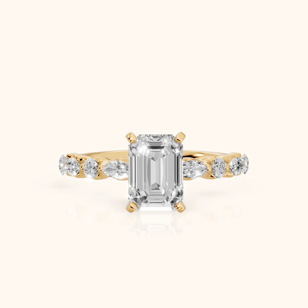 Lidia Leaf Garland Emerald Diamond Engagement Ring in Yellow Gold — view 2
