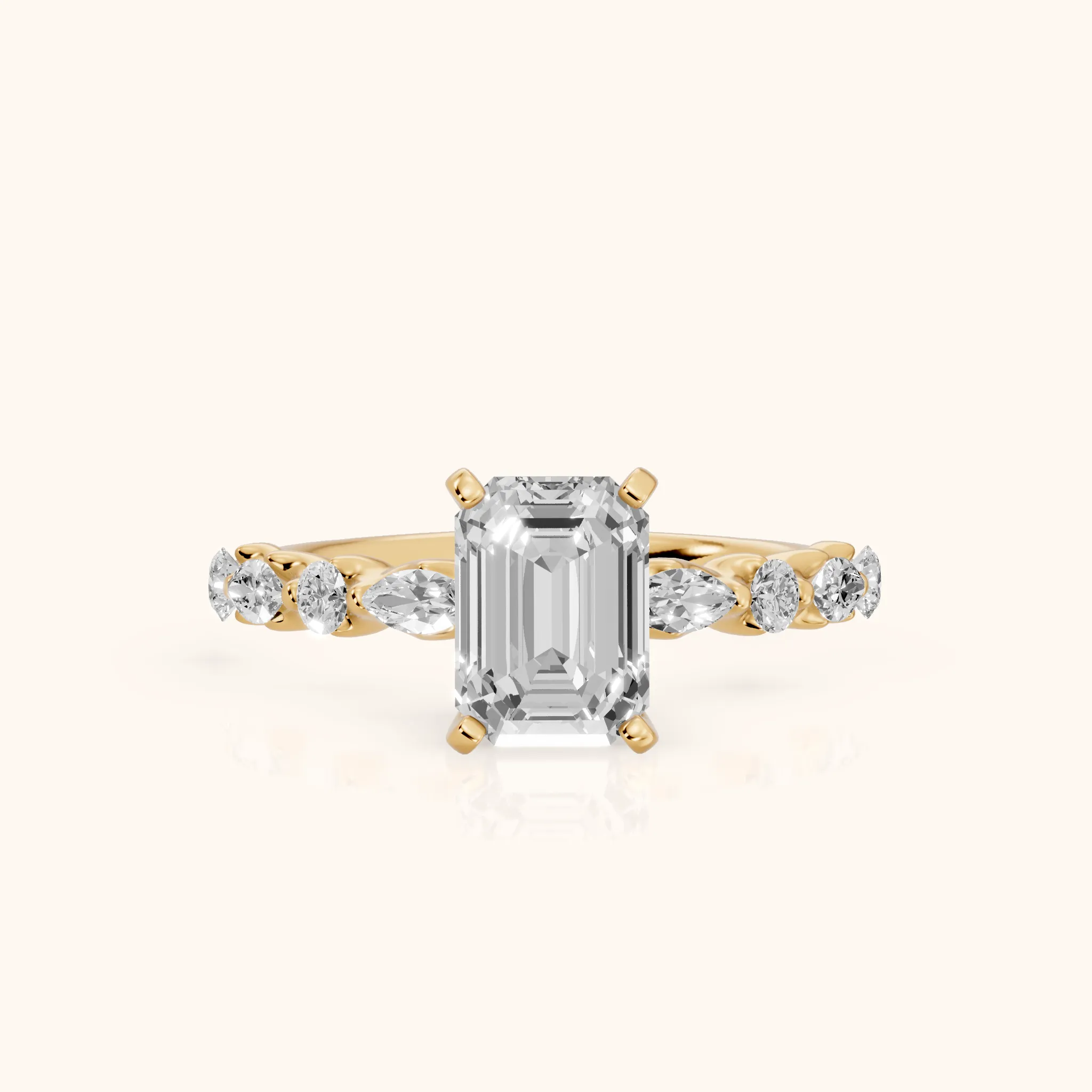 Lidia Leaf Garland Emerald Diamond Engagement Ring in Yellow Gold — view 1