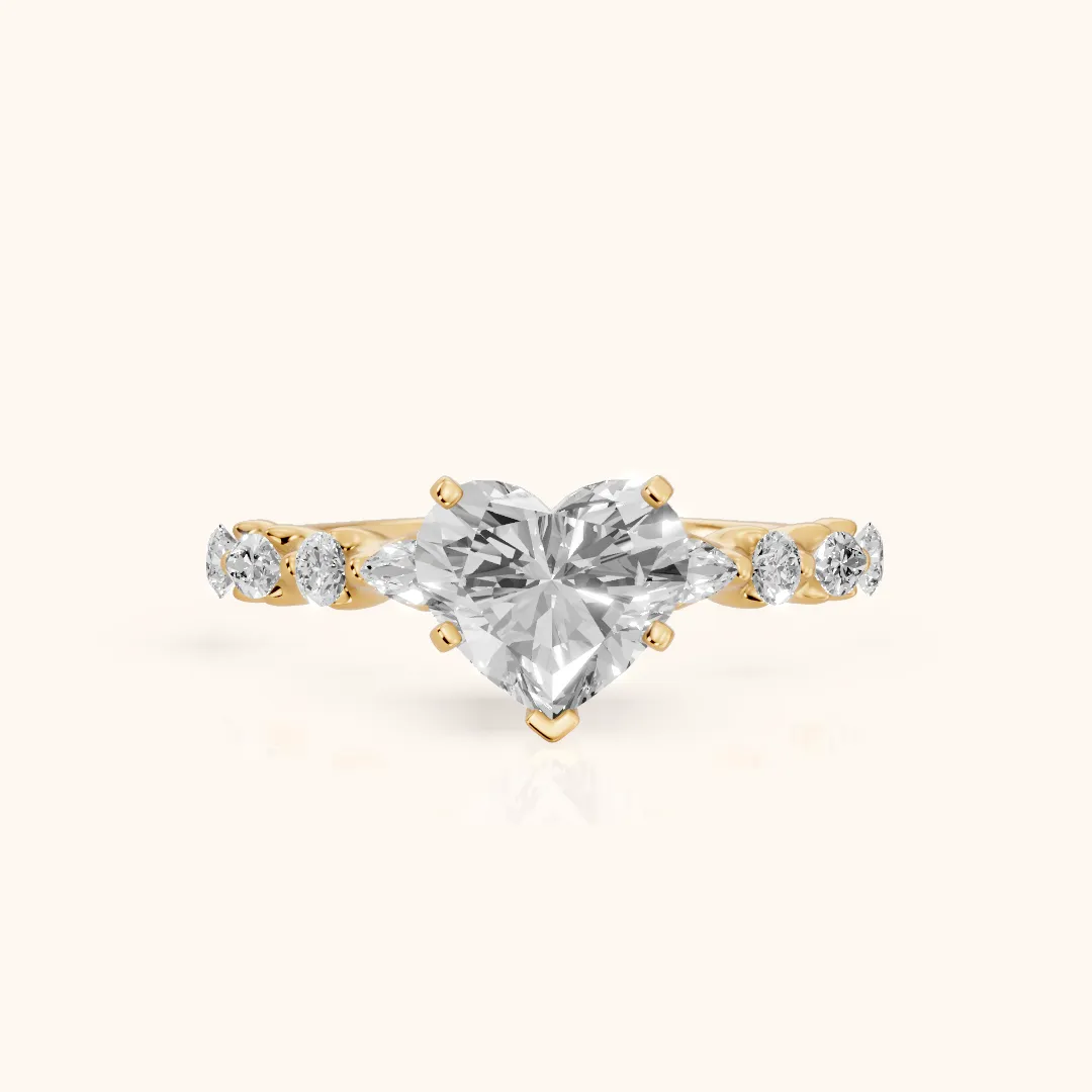 Lidia Leaf Garland Heart Diamond Engagement Ring in Yellow Gold — view 2