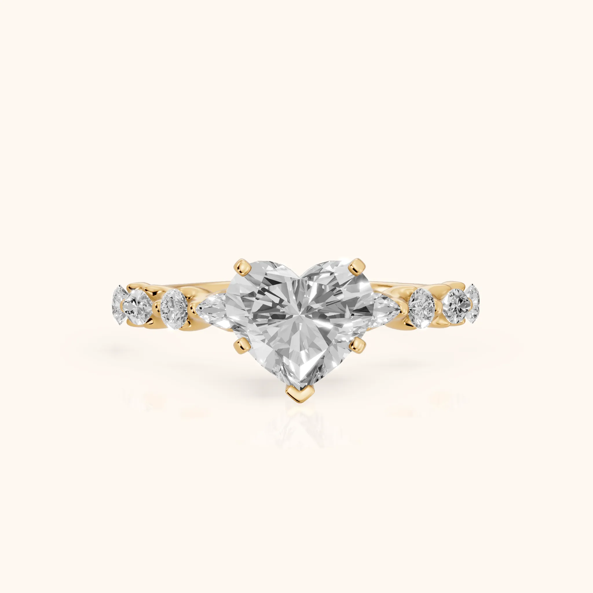 Lidia Leaf Garland Heart Diamond Engagement Ring in Yellow Gold — view 1