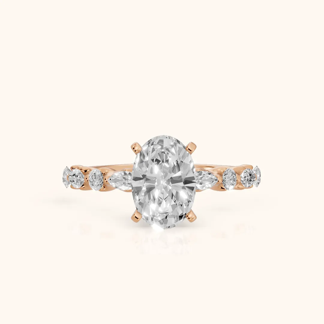 Lidia Leaf Garland Oval Diamond Engagement Ring in Rose Gold — view 2