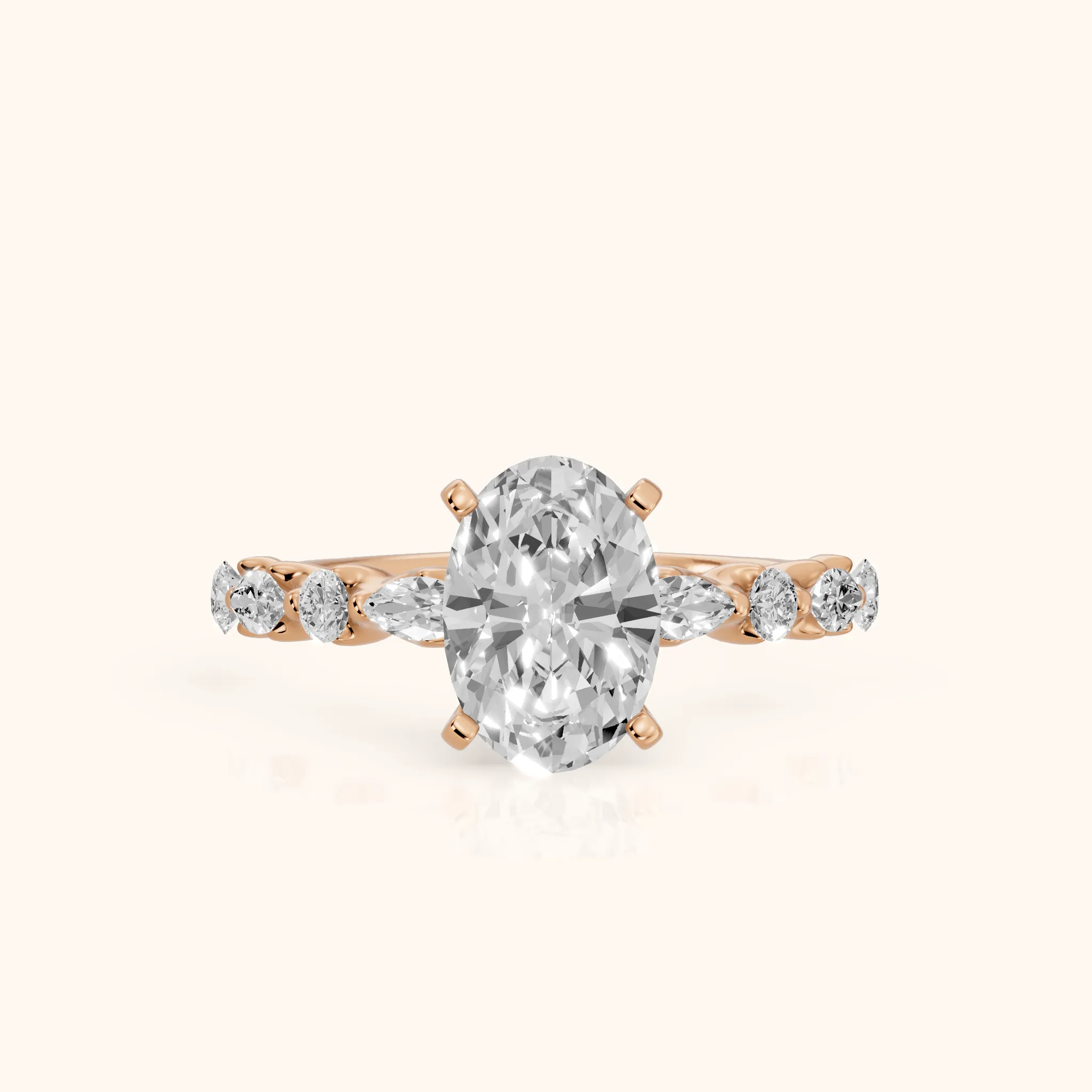 Lidia Leaf Garland Oval Diamond Engagement Ring in Rose Gold — view 1