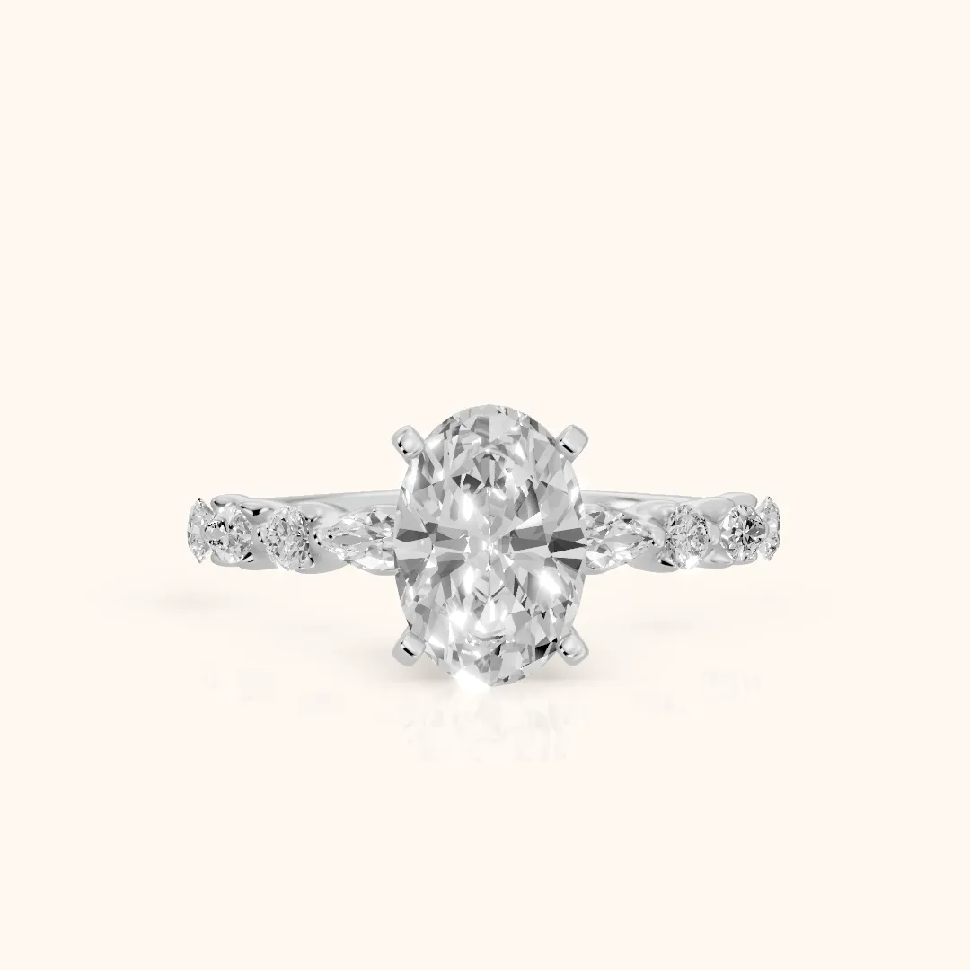 Lidia Leaf Garland Oval Diamond Engagement Ring in Silver — view 2