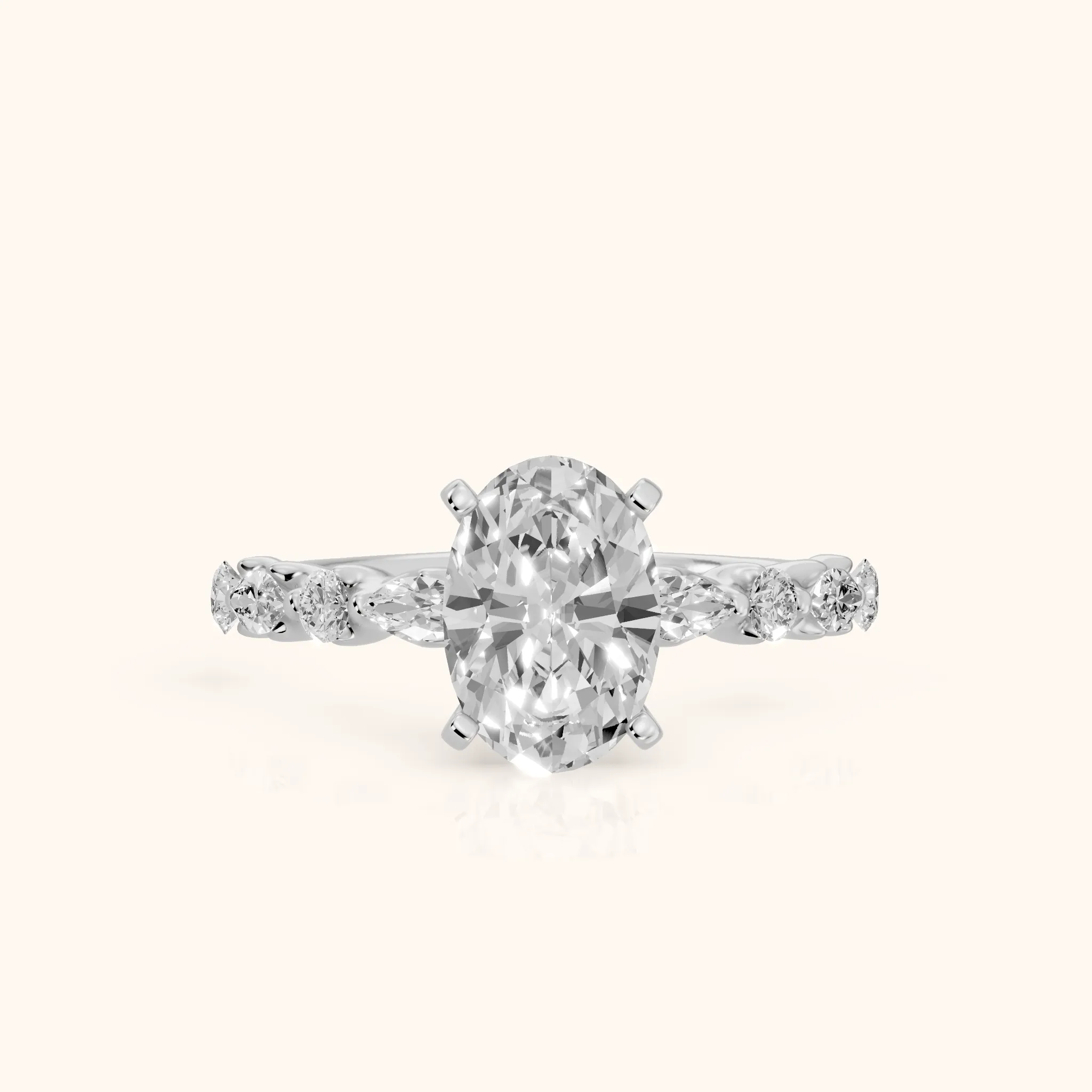 Lidia Leaf Garland Oval Diamond Engagement Ring in Silver — view 1