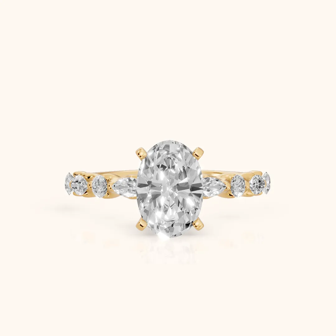 Lidia Leaf Garland Oval Diamond Engagement Ring in Yellow Gold — view 2