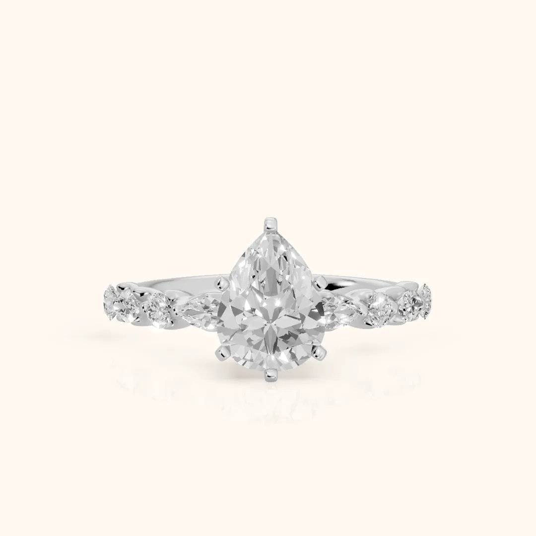 Lidia Leaf Garland Pear Diamond Engagement Ring in Silver — view 2