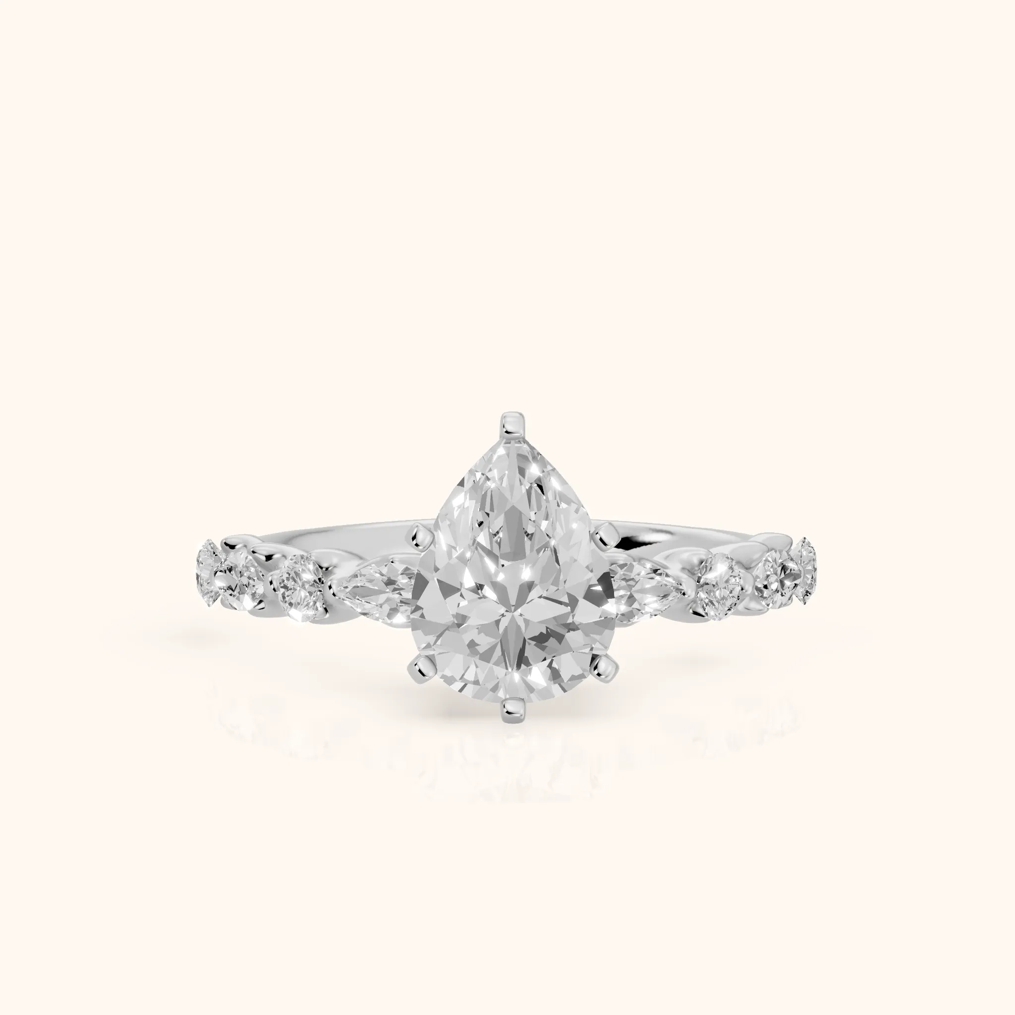 Lidia Leaf Garland Pear Diamond Engagement Ring in Silver — view 1