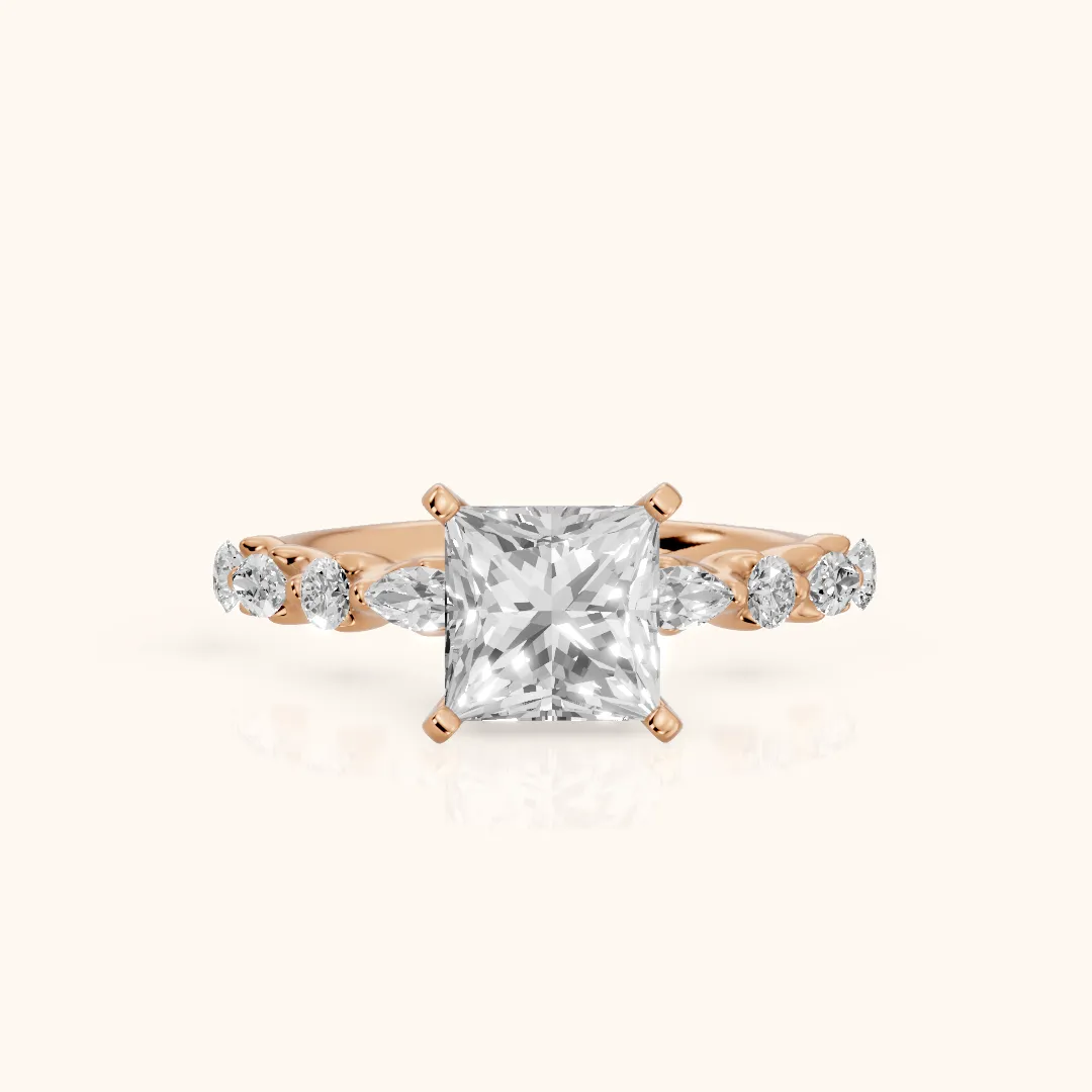 Lidia Leaf Garland Princess Diamond Engagement Ring in Rose Gold — view 2
