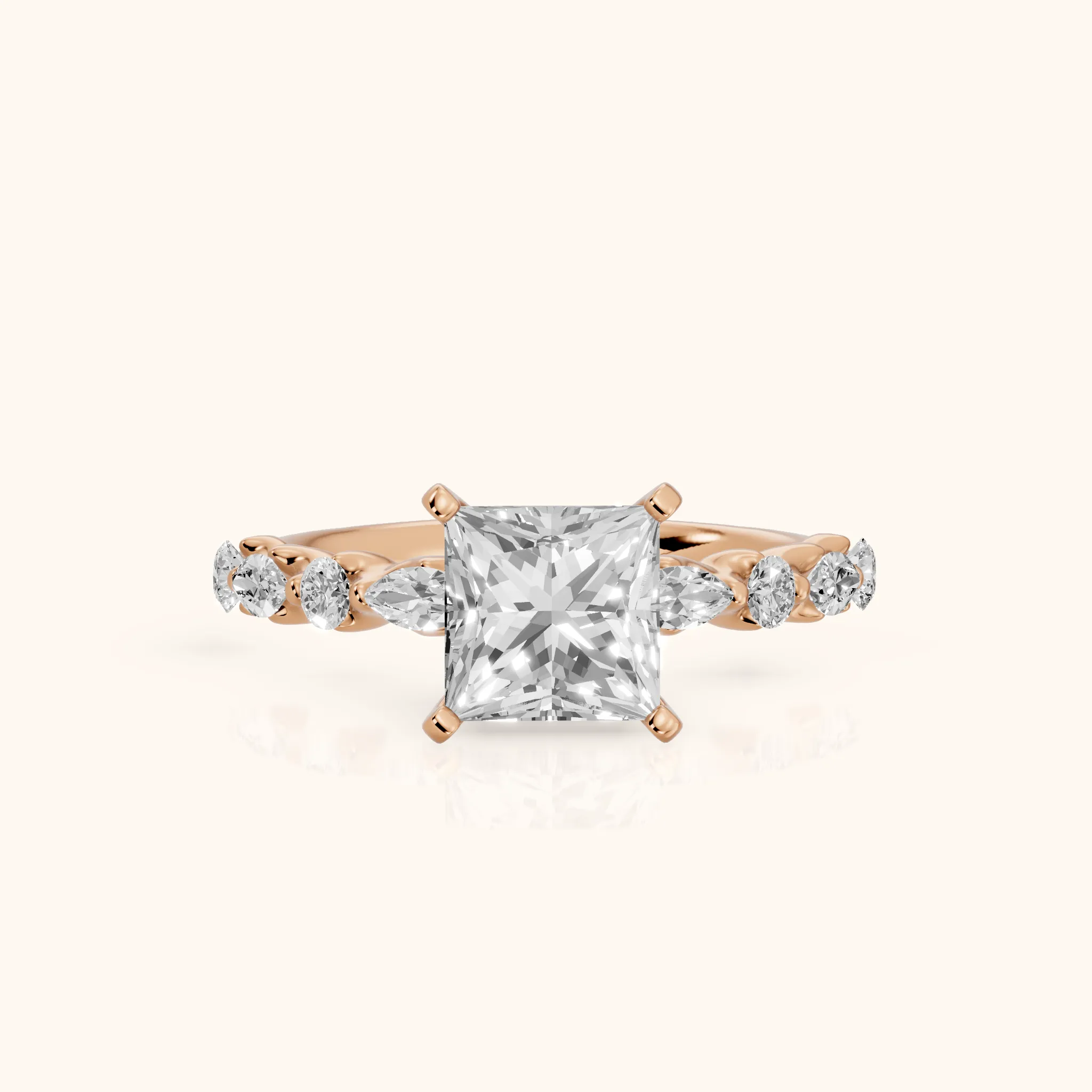Lidia Leaf Garland Princess Diamond Engagement Ring in Rose Gold — view 1