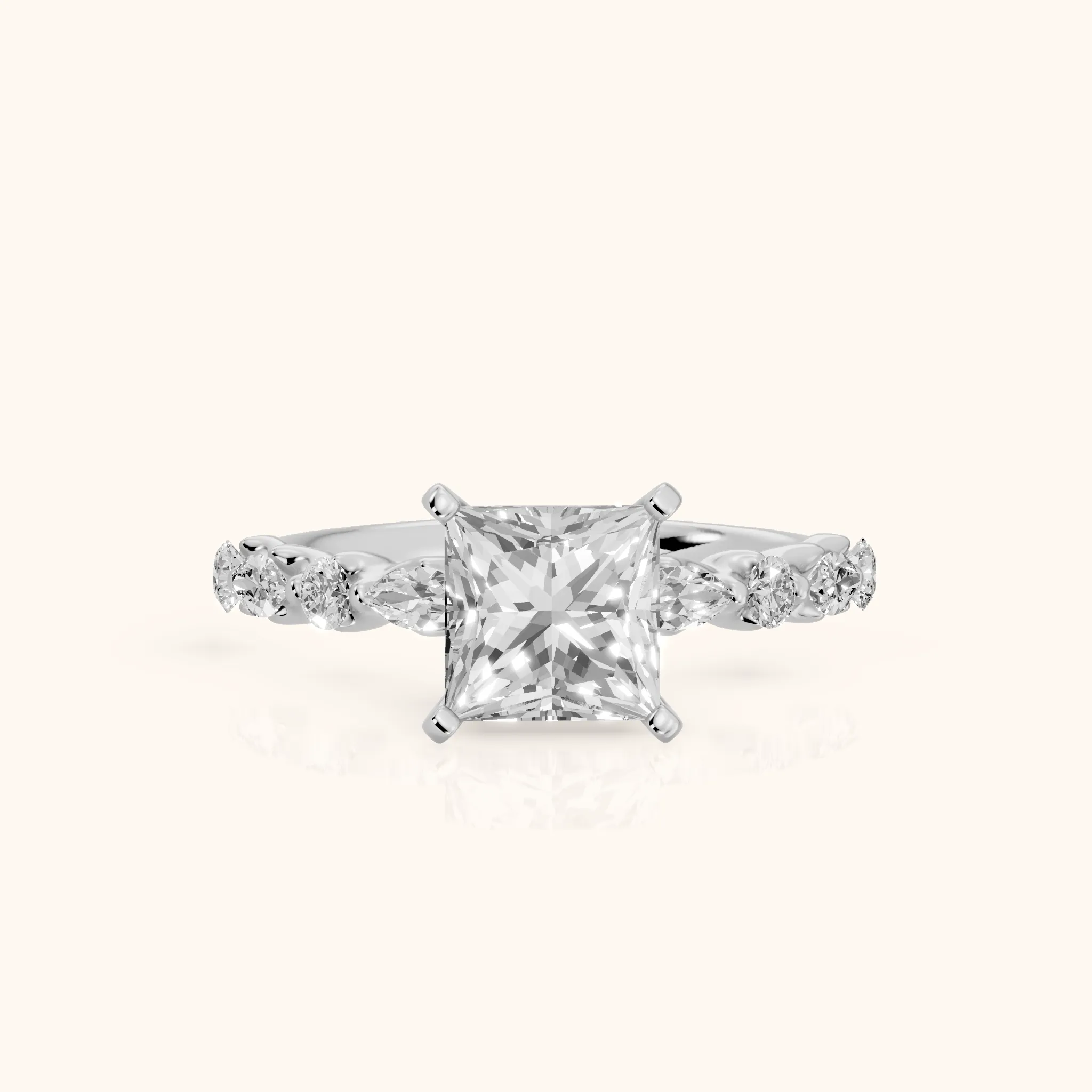 Lidia Leaf Garland Princess Diamond Engagement Ring in Silver — view 1