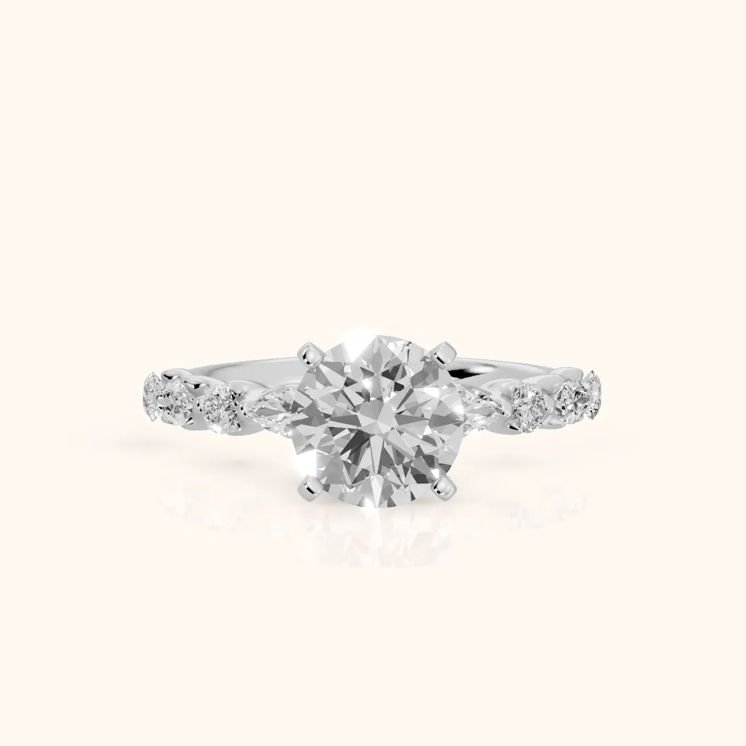 Lidia Leaf Garland Round Diamond Engagement Ring in Silver — view 2