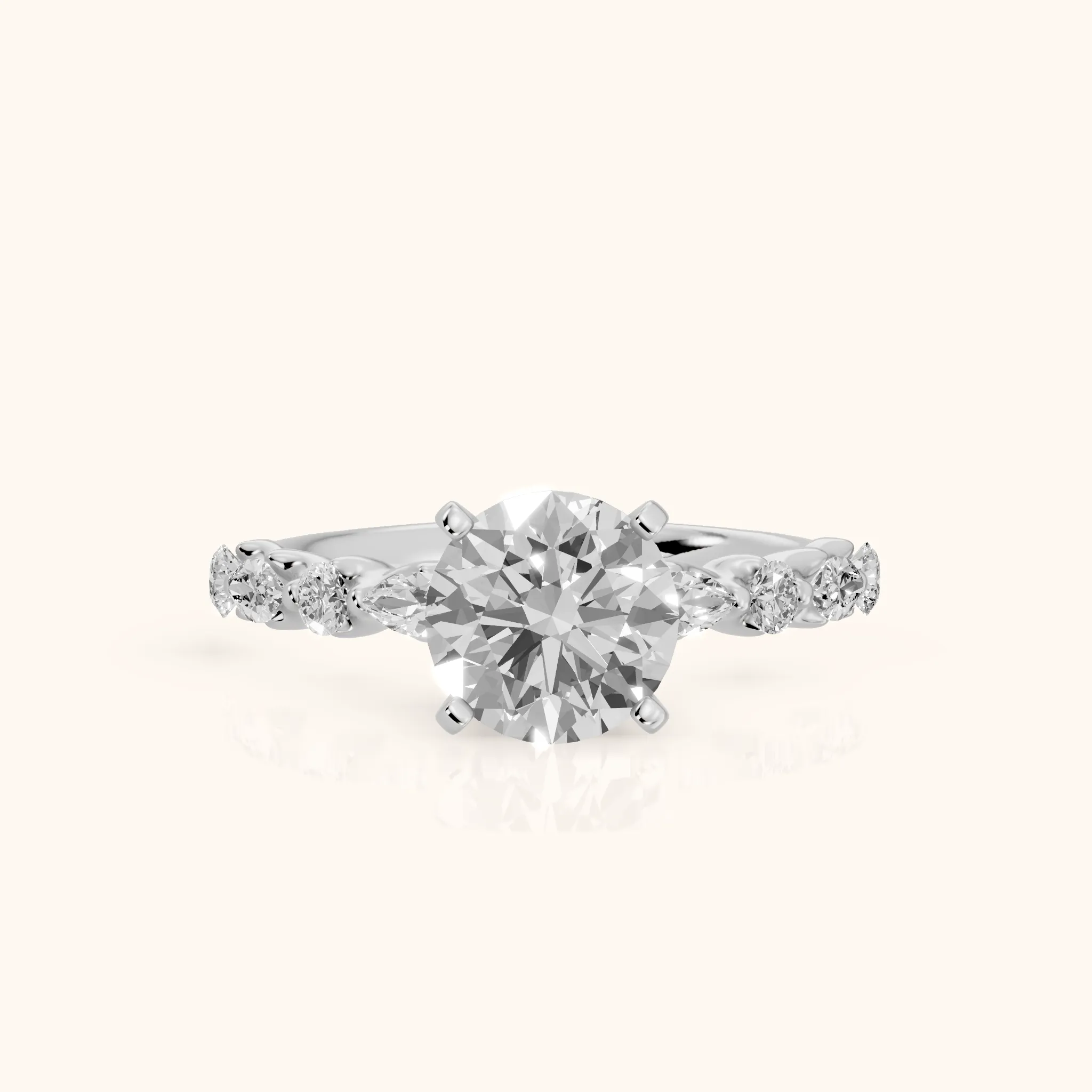 Lidia Leaf Garland Round Diamond Engagement Ring in Silver — view 1