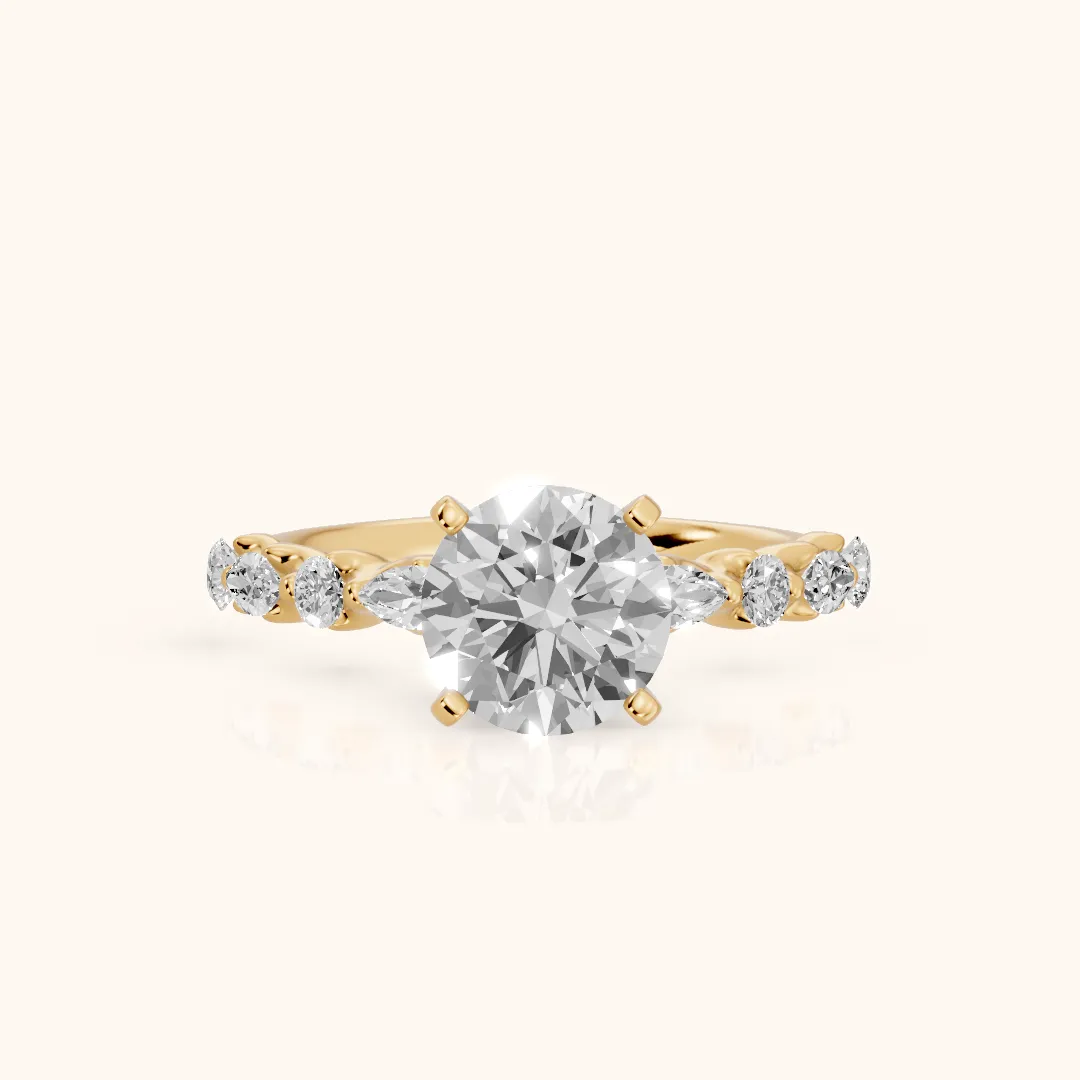 Lidia Leaf Garland Round Diamond Engagement Ring in Yellow Gold — view 2