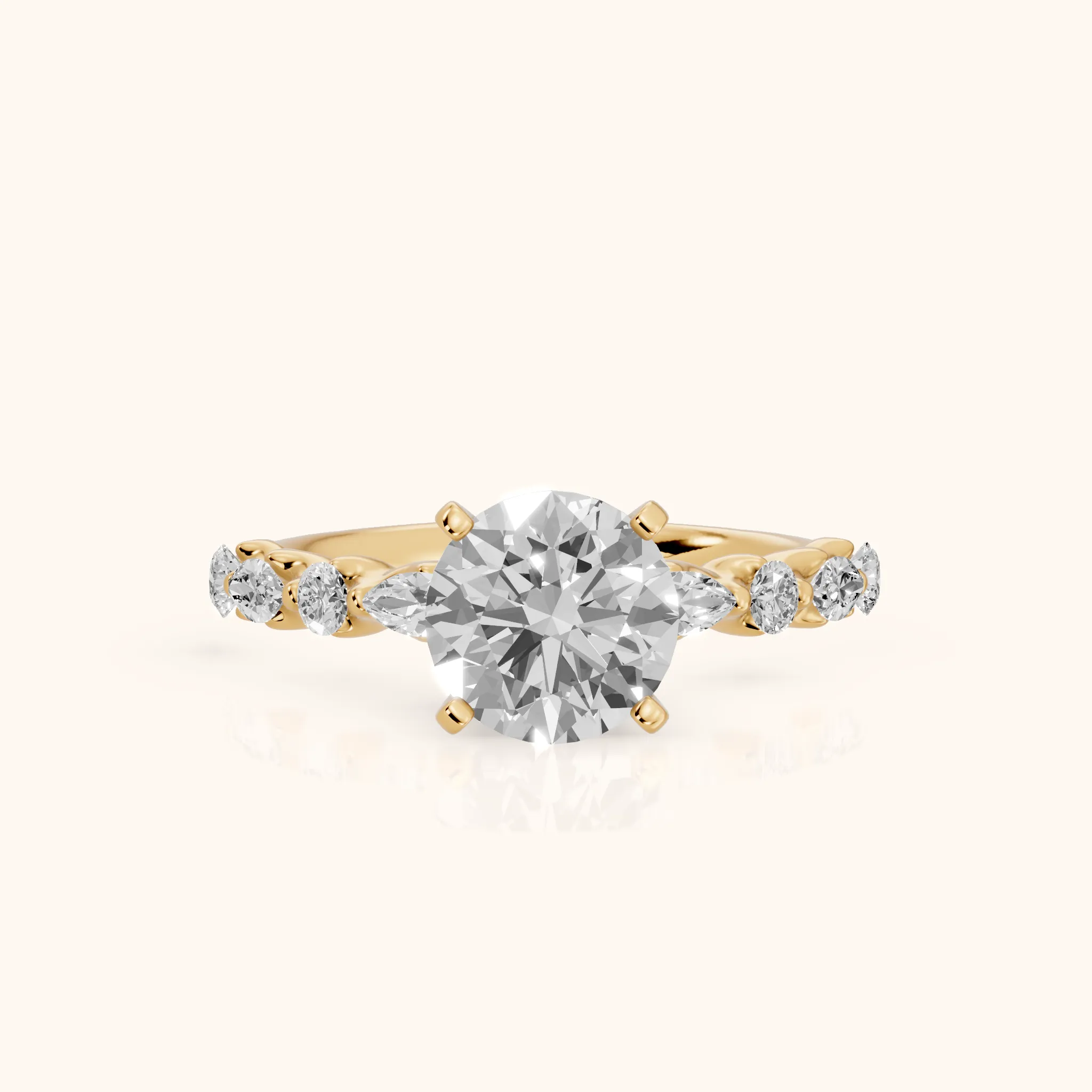 Lidia Leaf Garland Round Diamond Engagement Ring in Yellow Gold — view 1