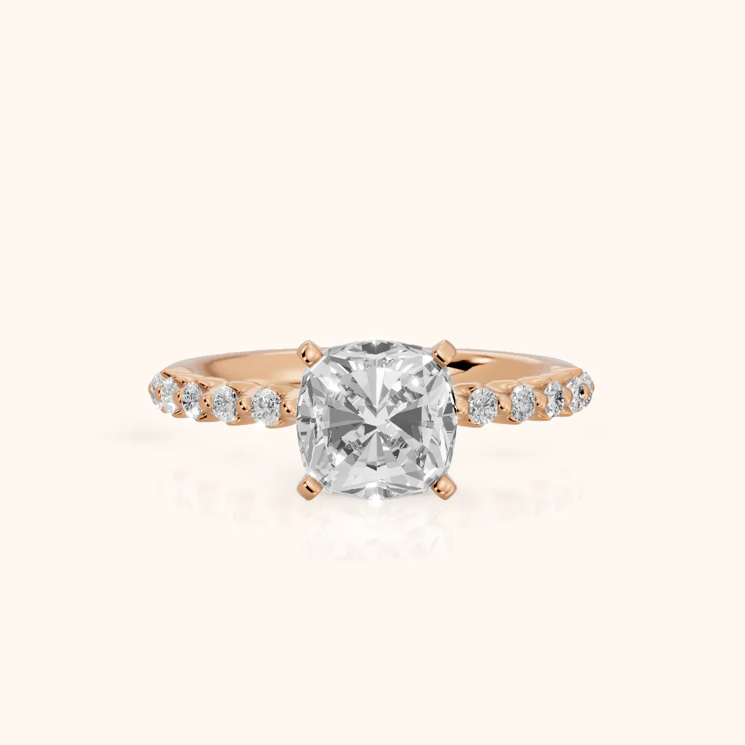 Lilia Beaded Pavé Cushion Diamond Engagement Ring in Rose Gold — view 2