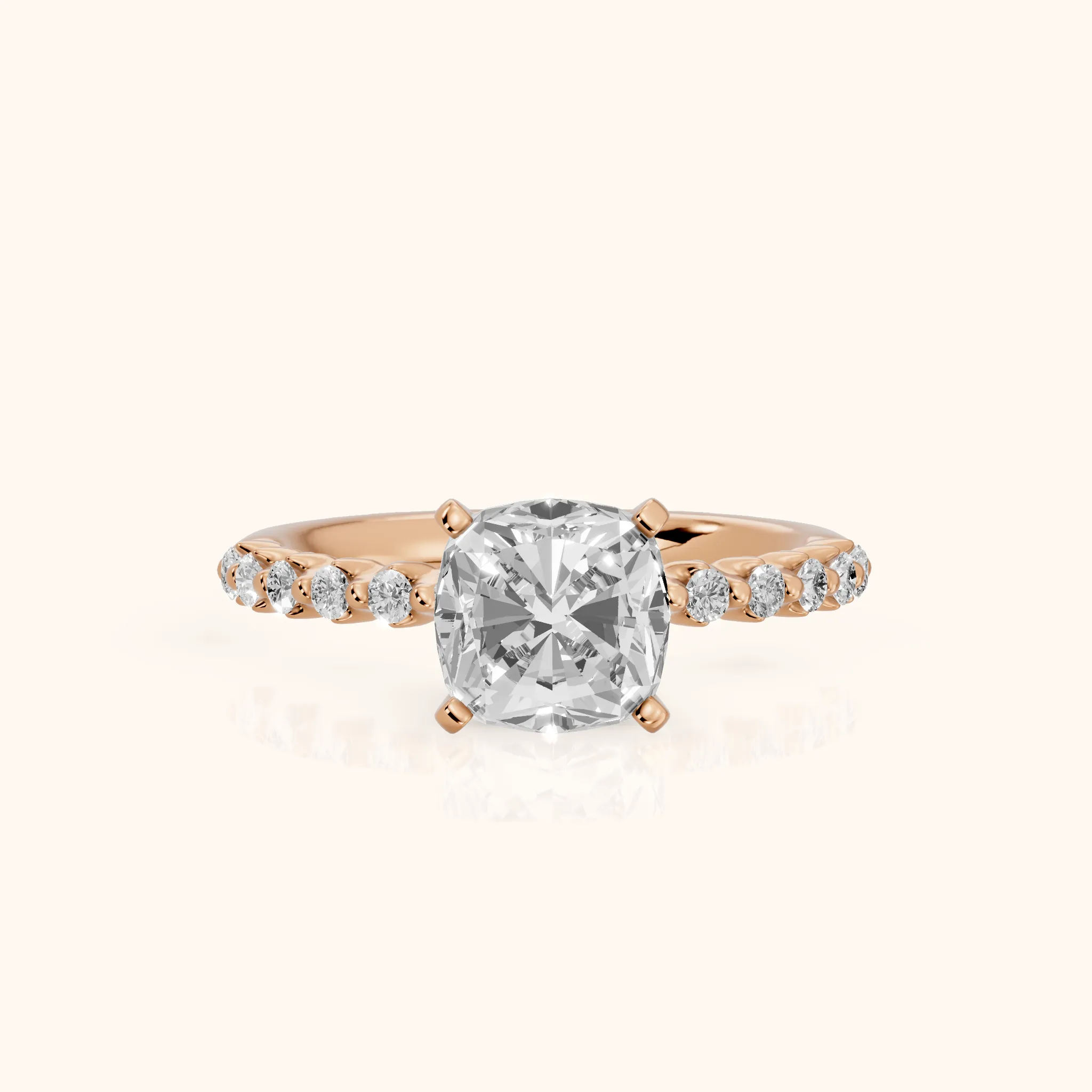 Lilia Beaded Pavé Cushion Diamond Engagement Ring in Rose Gold — view 1