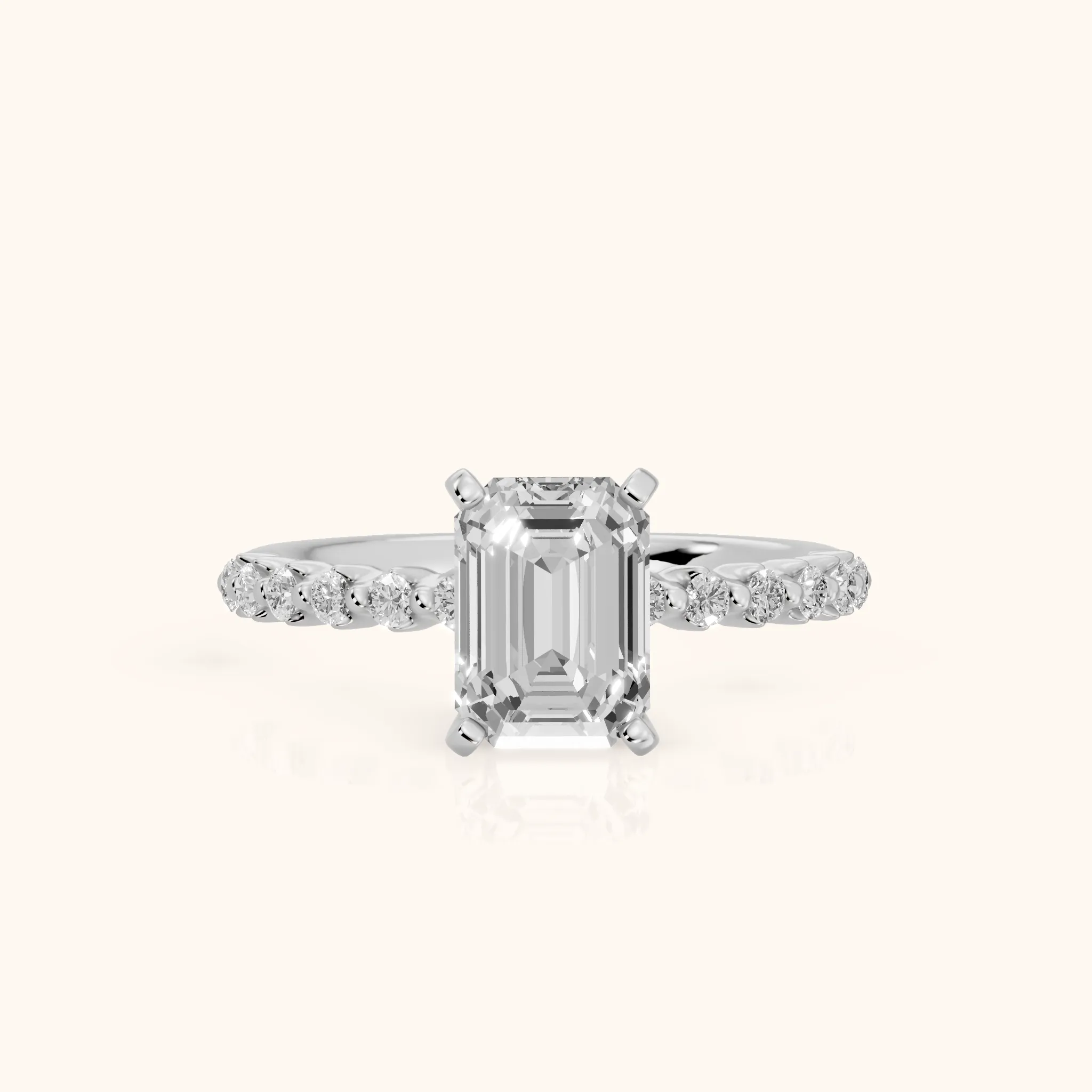 Lilia Beaded Pavé Emerald Diamond Engagement Ring in White Gold — view 1