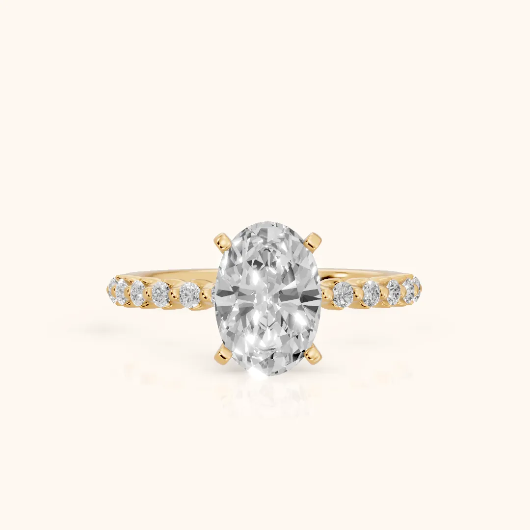 Lilia Beaded Pavé Oval Diamond Engagement Ring in Yellow Gold — view 2