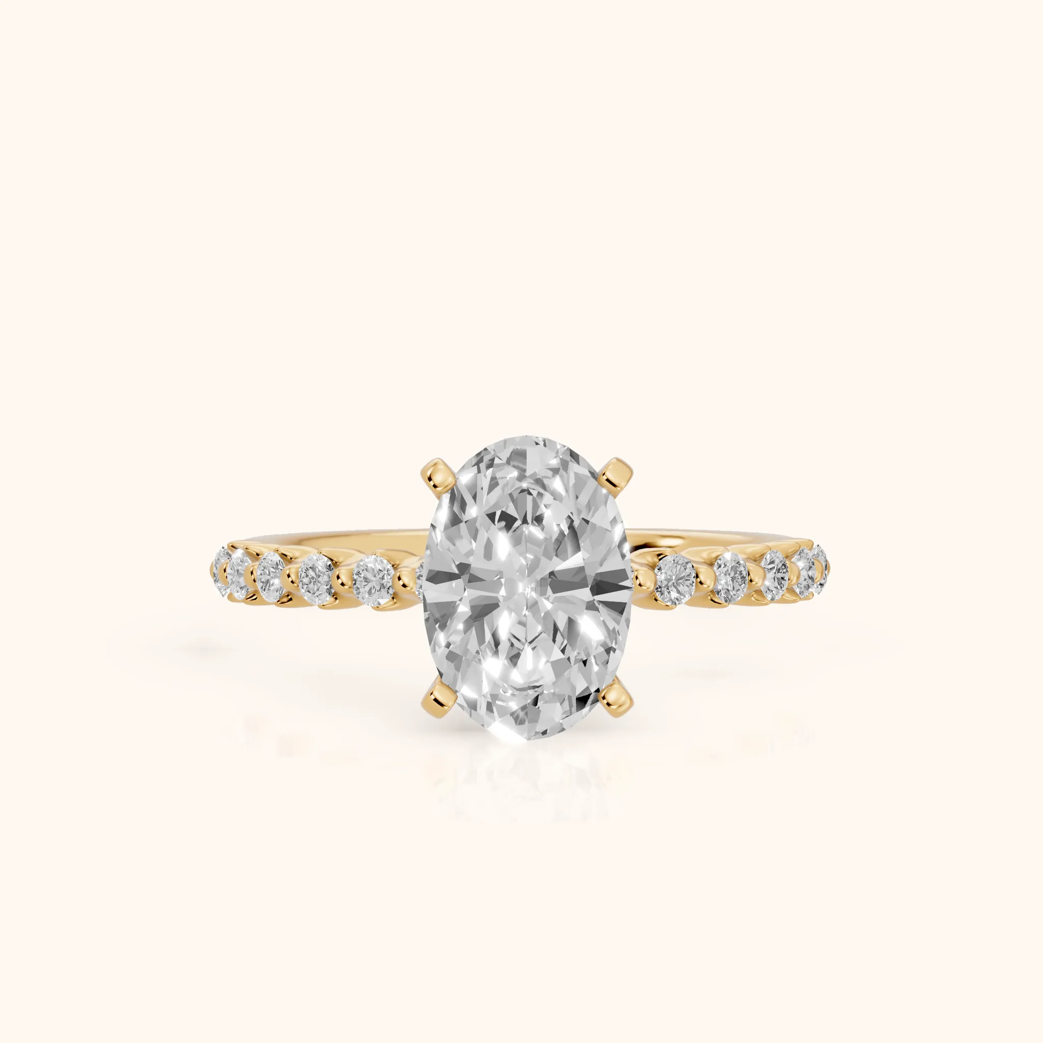 Lilia Beaded Pavé Oval Diamond Engagement Ring in Yellow Gold — view 1