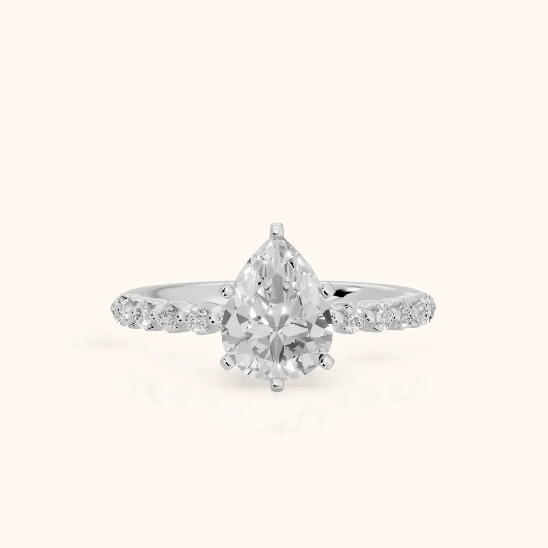 Lilia Beaded Pavé Pear Diamond Engagement Ring in White Gold — view 2