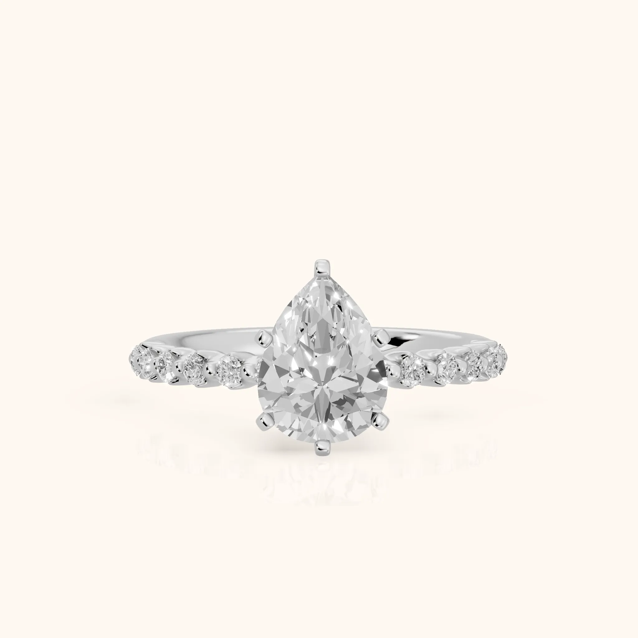 Lilia Beaded Pavé Pear Diamond Engagement Ring in White Gold — view 1