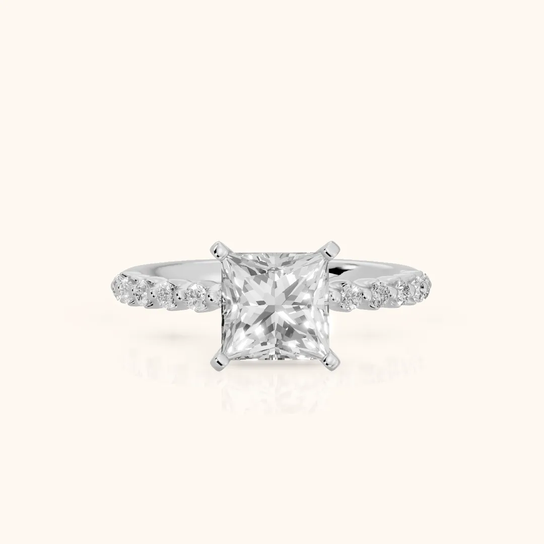 Lilia Beaded Pavé Princess Diamond Engagement Ring in White Gold — view 2