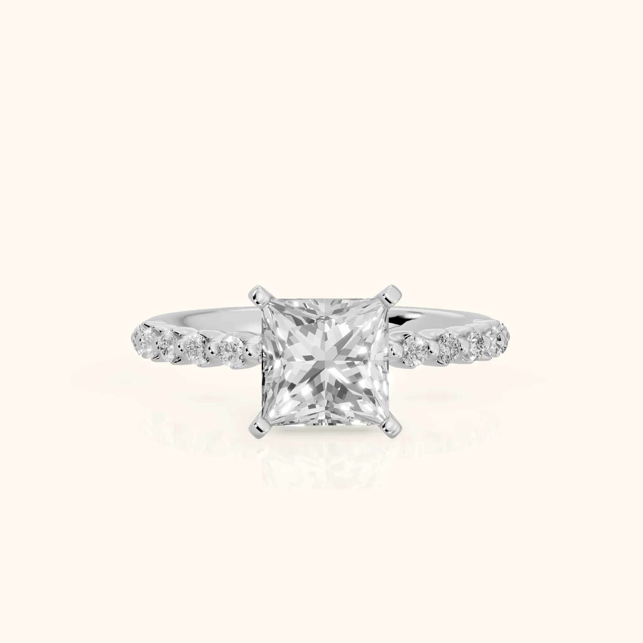 Lilia Beaded Pavé Princess Diamond Engagement Ring in White Gold — view 1