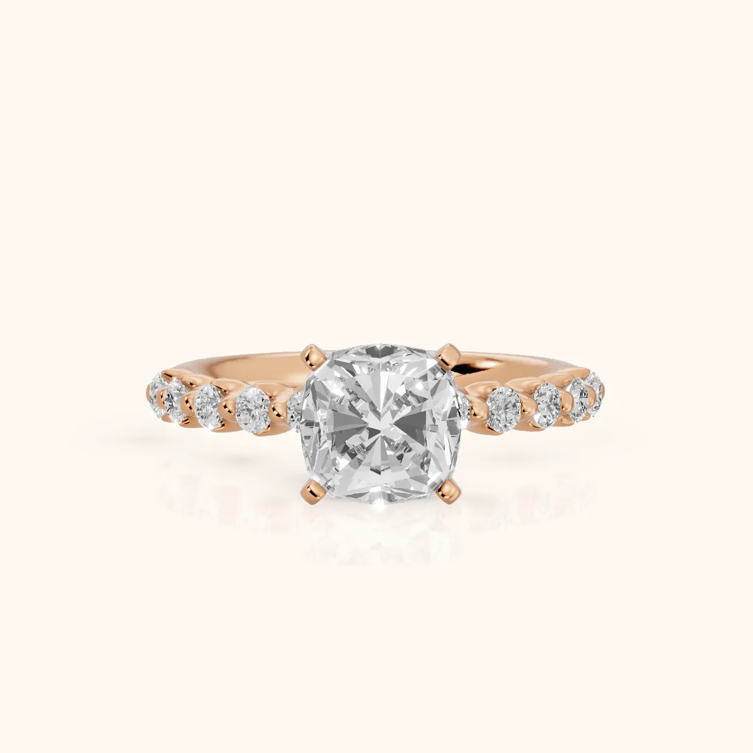 Louella Scalloped Pavé Cushion Diamond Engagement Ring in Rose Gold — view 2