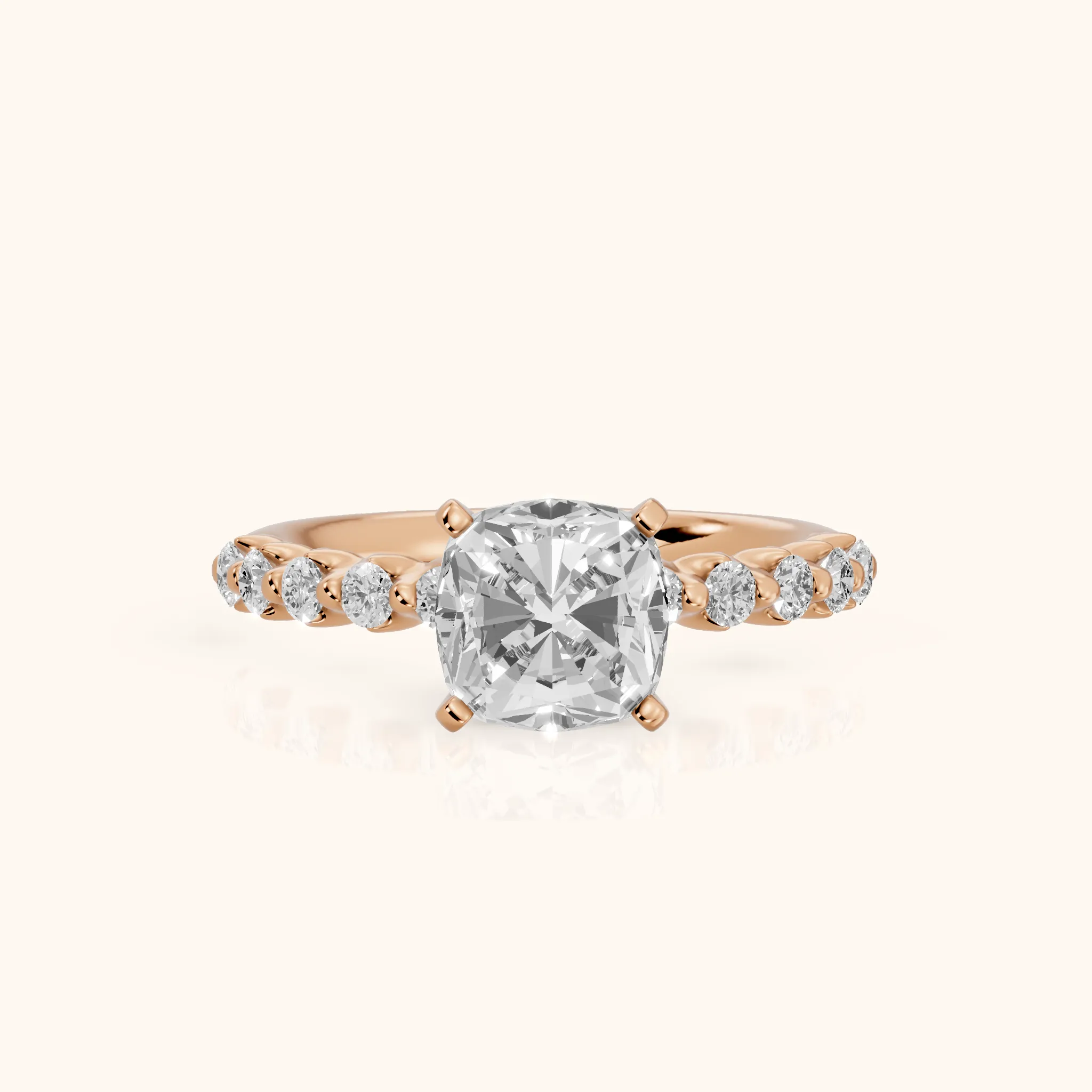 Louella Scalloped Pavé Cushion Diamond Engagement Ring in Rose Gold — view 1