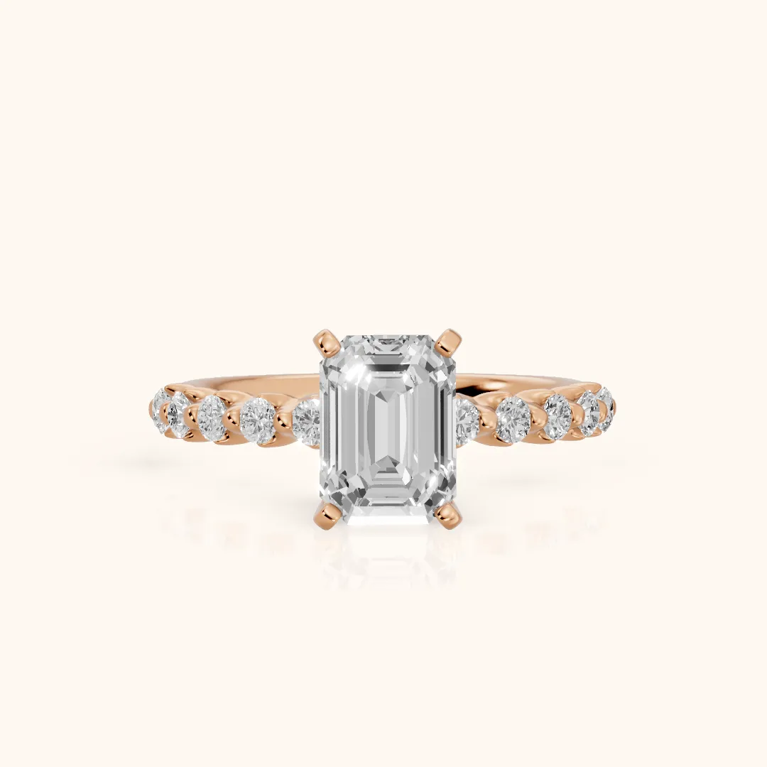 Louella Scalloped Pavé Emerald Diamond Engagement Ring in Rose Gold — view 2