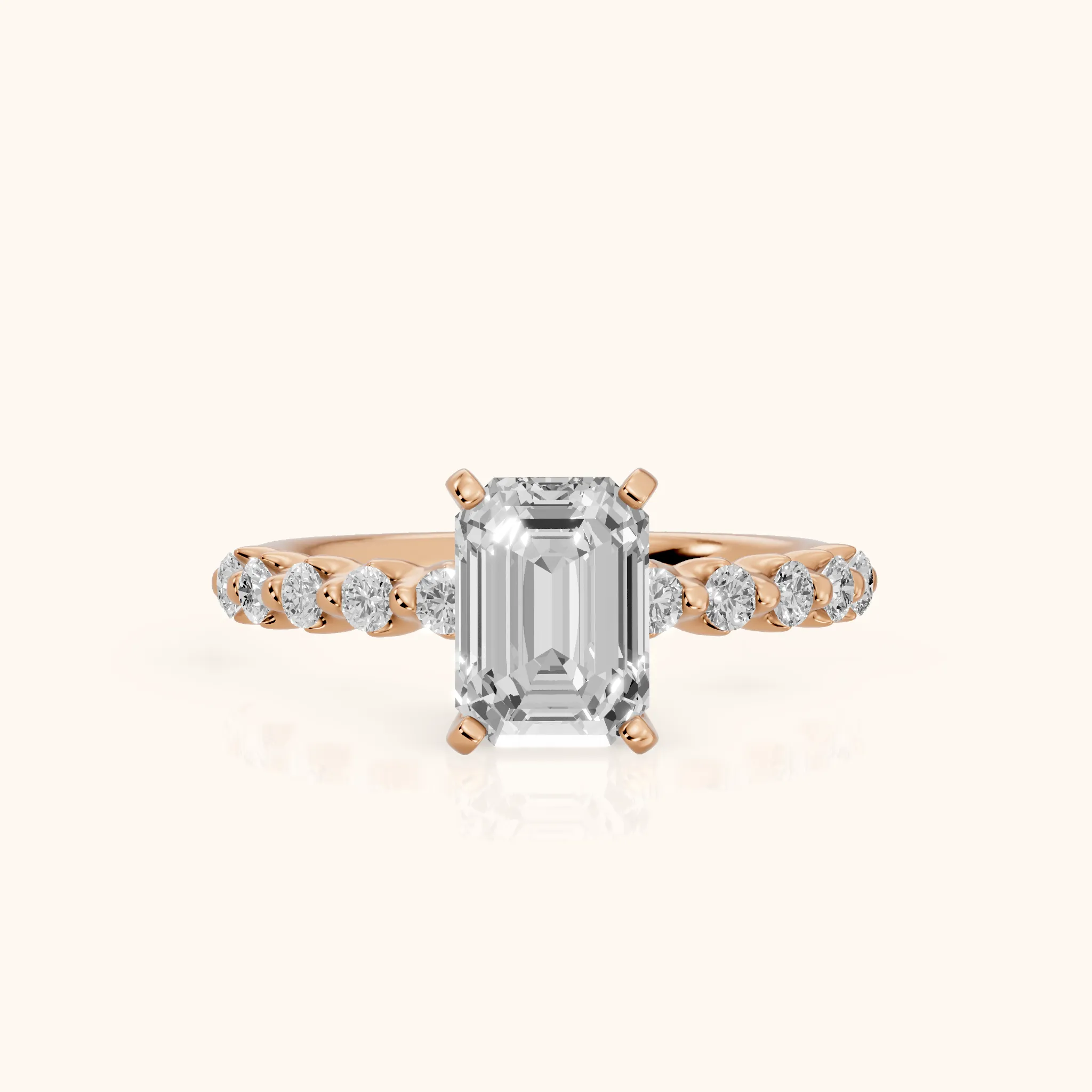 Louella Scalloped Pavé Emerald Diamond Engagement Ring in Rose Gold — view 1