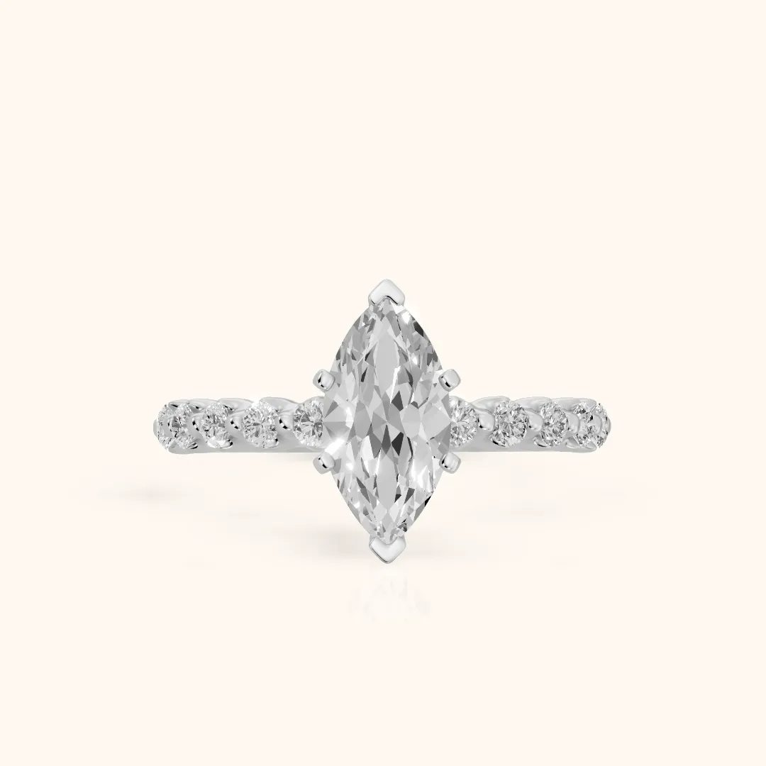 Louella Scalloped Pavé Marquise Diamond Engagement Ring in White Gold — view 2