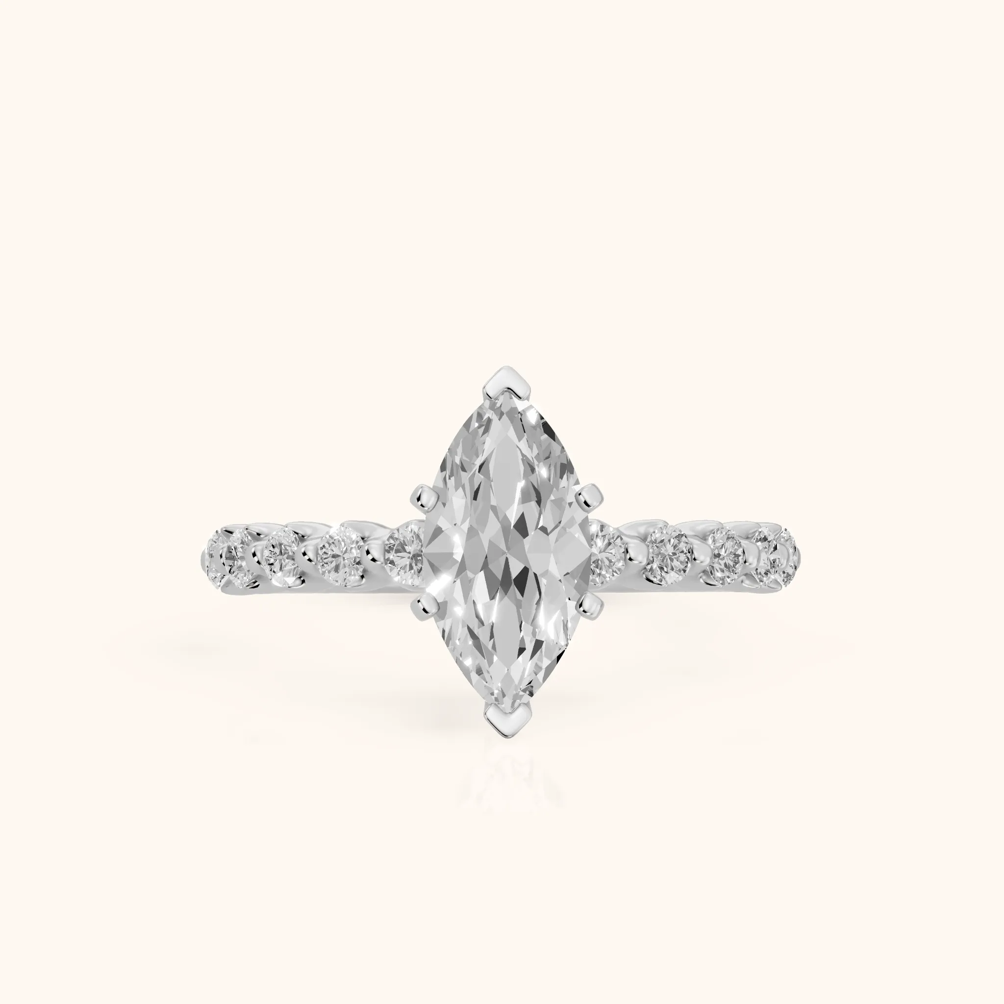 Louella Scalloped Pavé Marquise Diamond Engagement Ring in White Gold — view 1