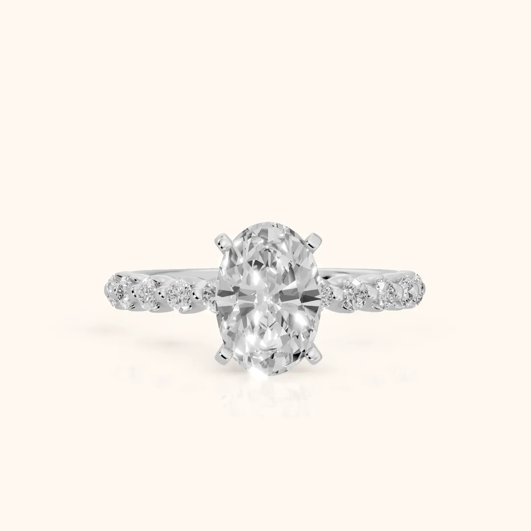 Louella Scalloped Pavé Oval Diamond Engagement Ring in Silver — view 2