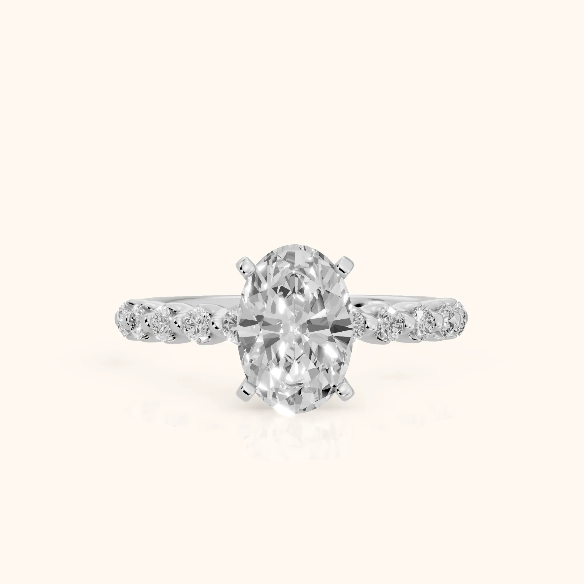 Louella Scalloped Pavé Oval Diamond Engagement Ring in Silver — view 1
