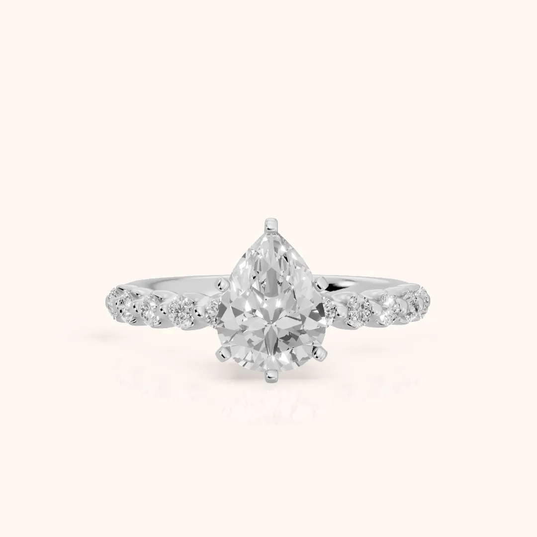 Louella Scalloped Pavé Pear Diamond Engagement Ring in Silver — view 2