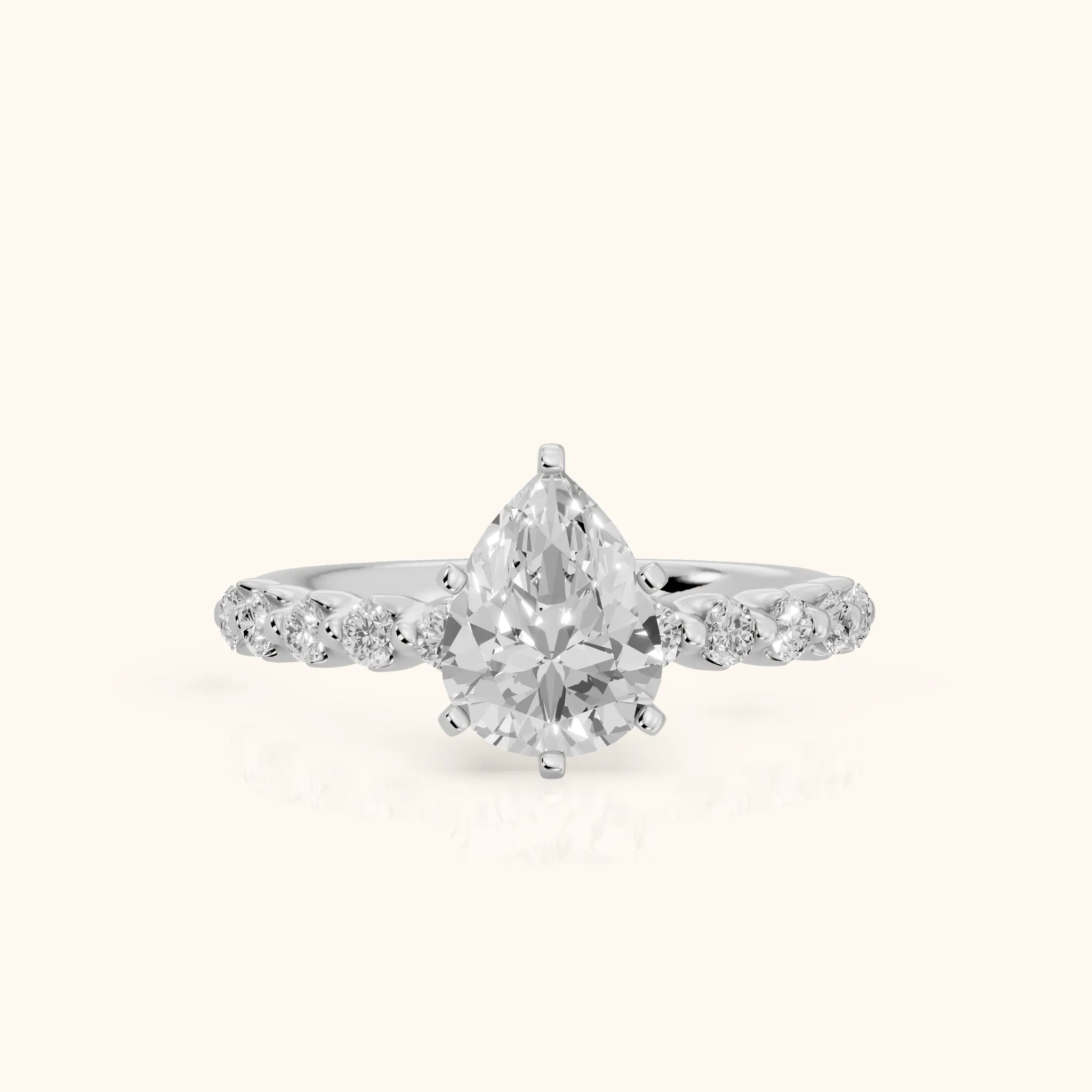 Louella Scalloped Pavé Pear Diamond Engagement Ring in Silver — view 1
